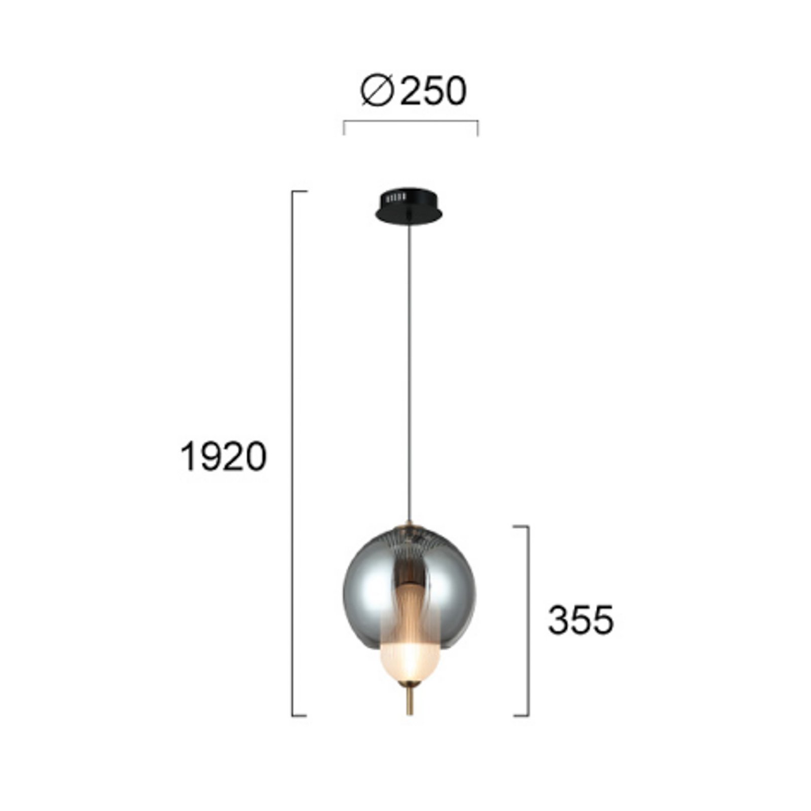 lampada LED a sospensione Adol, grigio fumo, Ø 25 cm, vetro