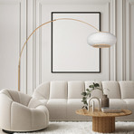 Stojacia lampa Sparkled Light v tvare oblúka, bronzová/sivá ľanová, 240 cm