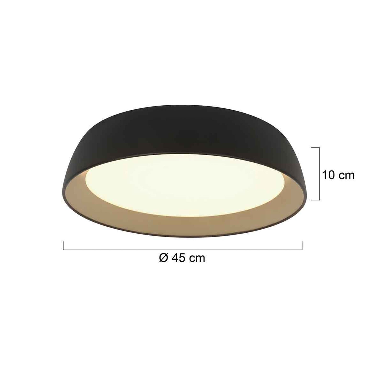 Plafonnier LED Mykty, métal, noir, diffuseur mat