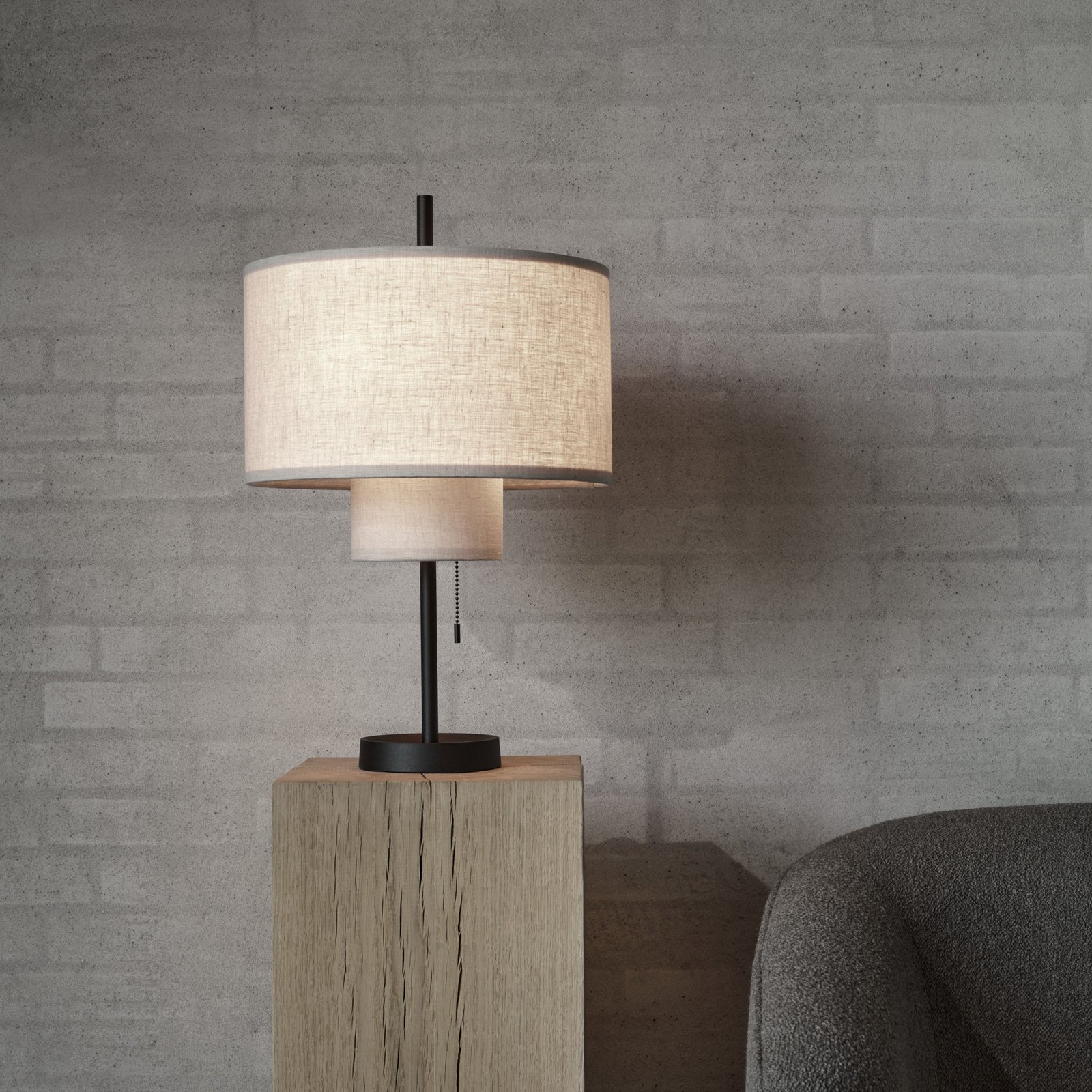 Margin table lamp, beige, textile, Ø 36 cm, E27 - New Works