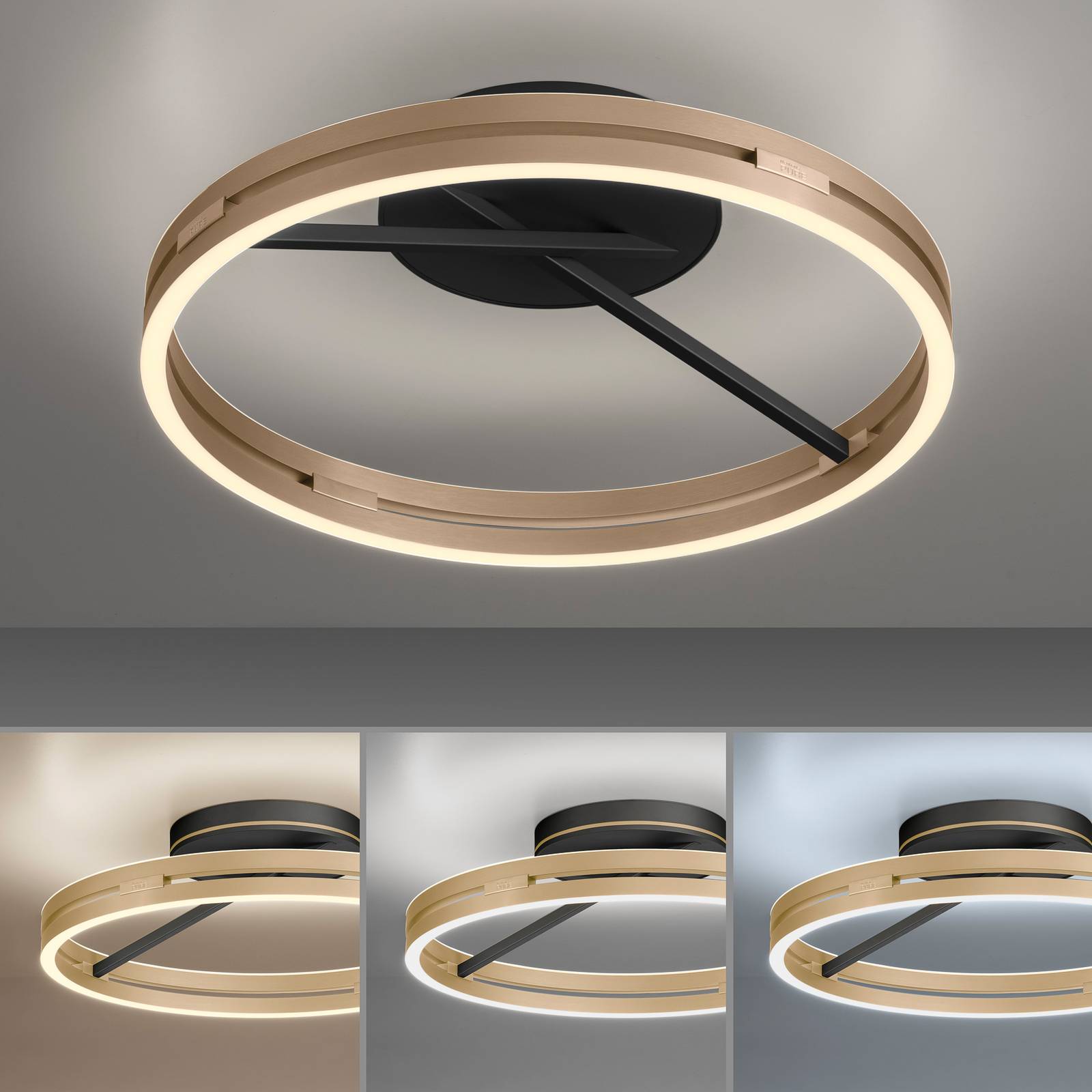 PURE lampa sufitowa LED Loop mosiądz/czarny metal Ø 60 cm CCT