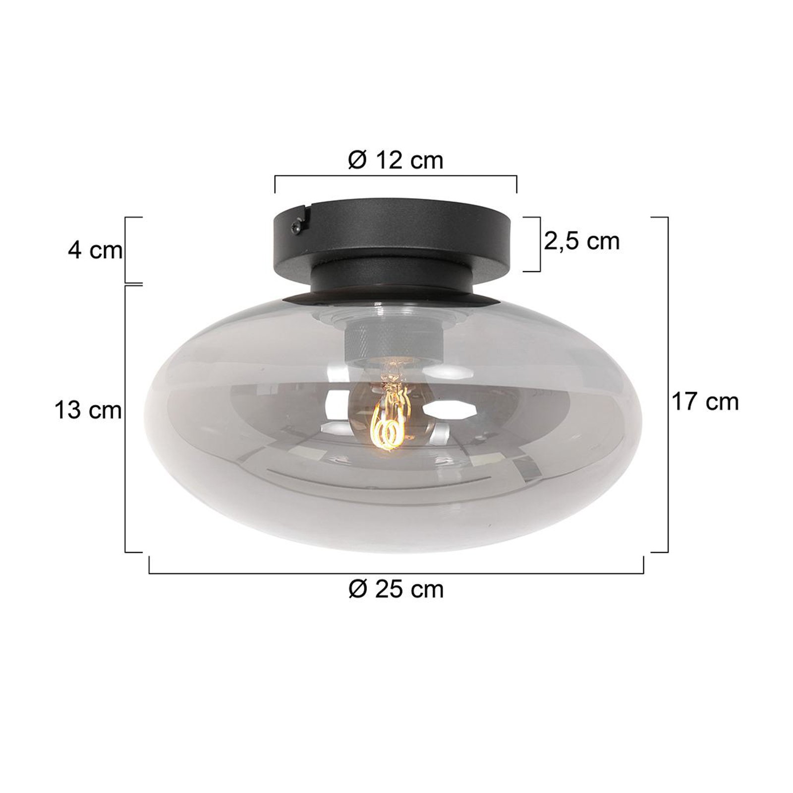 Reflexion ceiling light, Ø 25 cm, glass, black/smoke grey