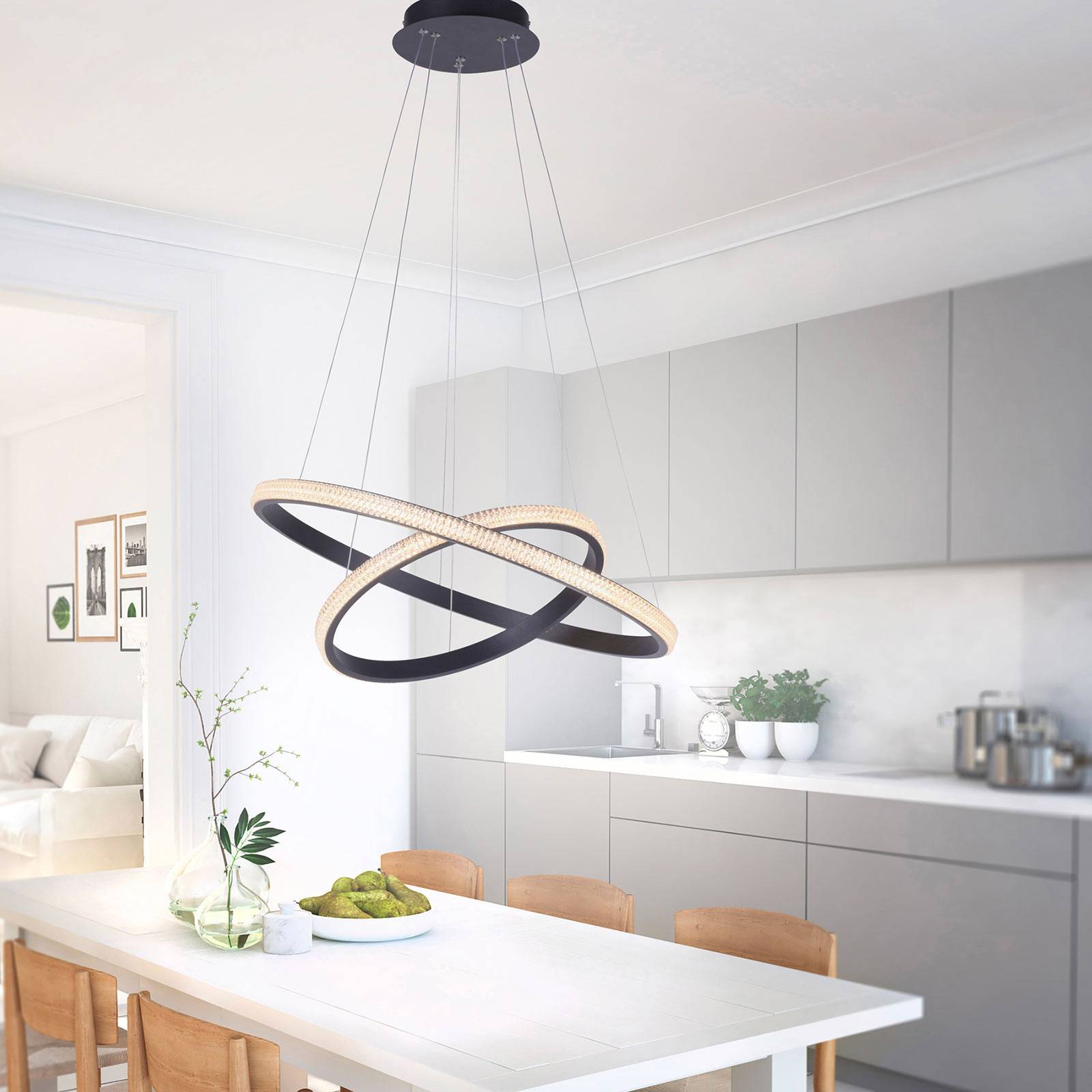 LED-Hängeleuchte Musa, 2 Ringe, schwarz, dimmbar