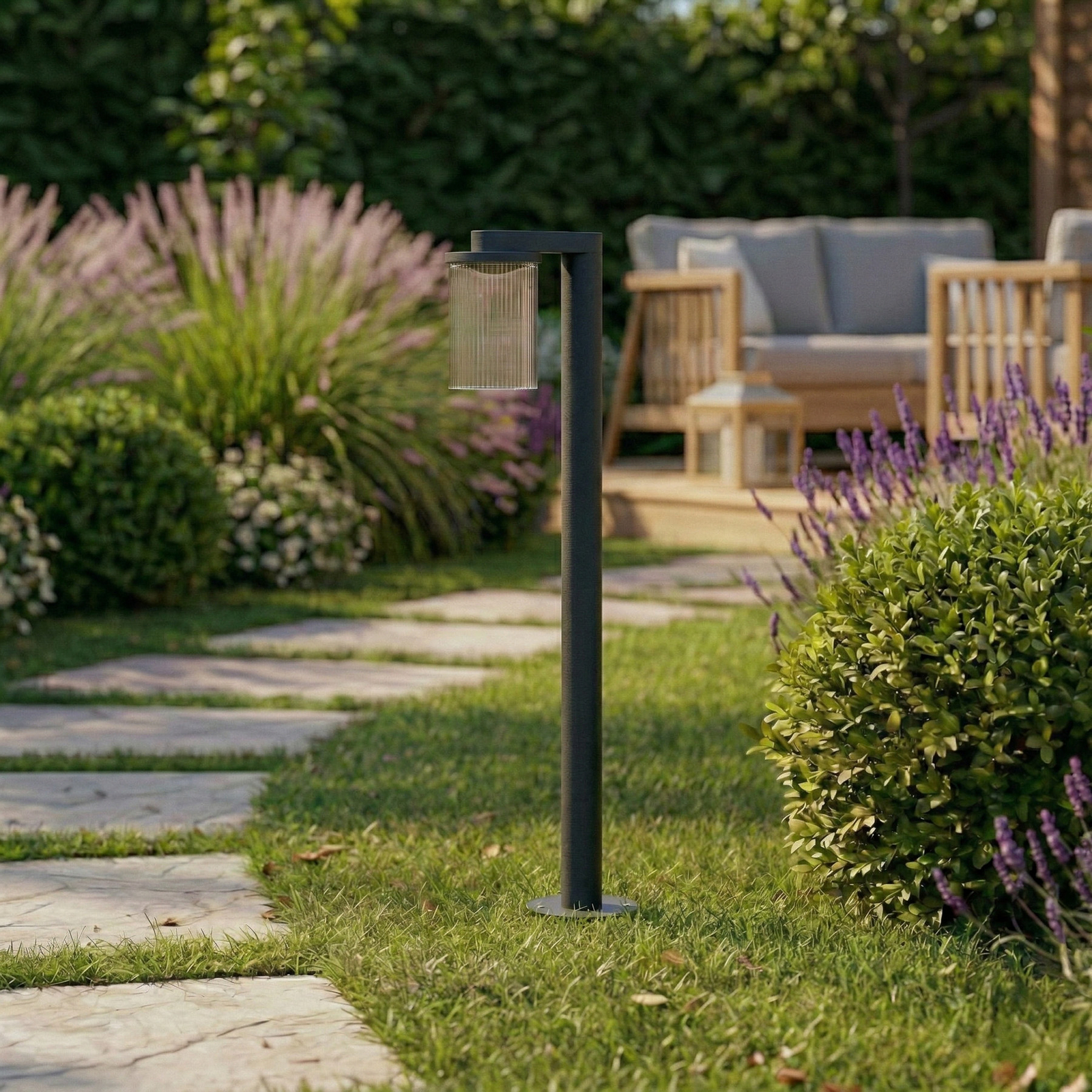 Bornă luminoasă LED Lucande Bee-G, antracit, 90 cm, striată