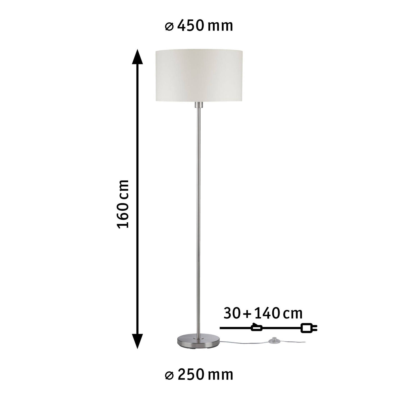 Paulmann Tessa floor lamp, cream, brushed iron