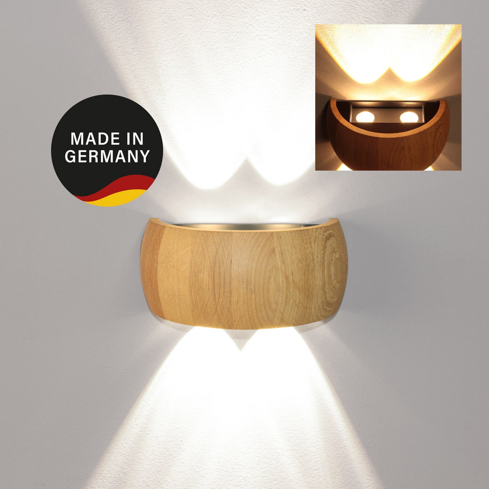 LED-seinävalaisin Shine-Wood, leveys 20 cm, tammi/musta 4-lamppuinen.