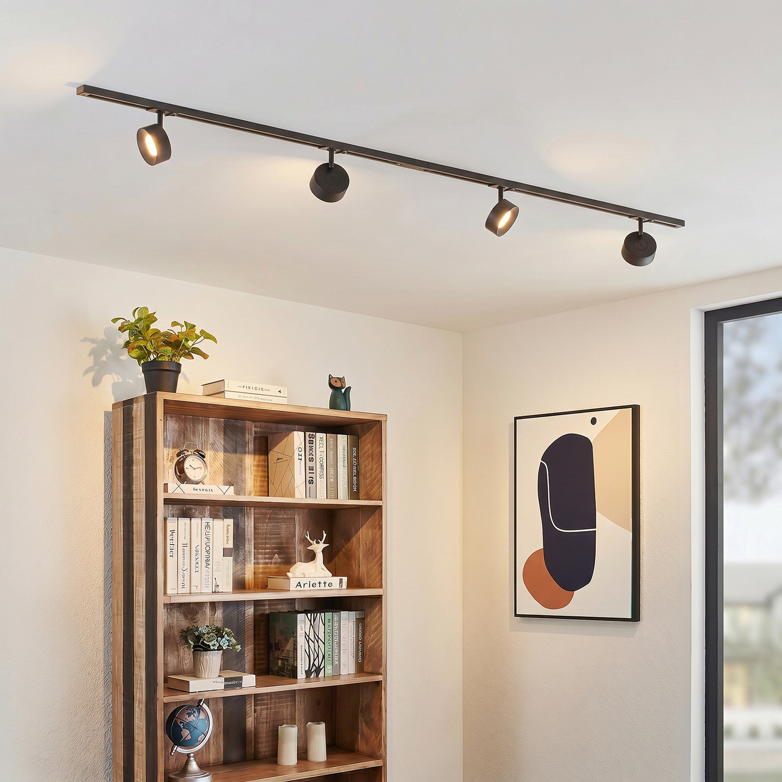 Система за релси Lindby Linaro, Ø 9,5 см, 4-крилна, LED, черна