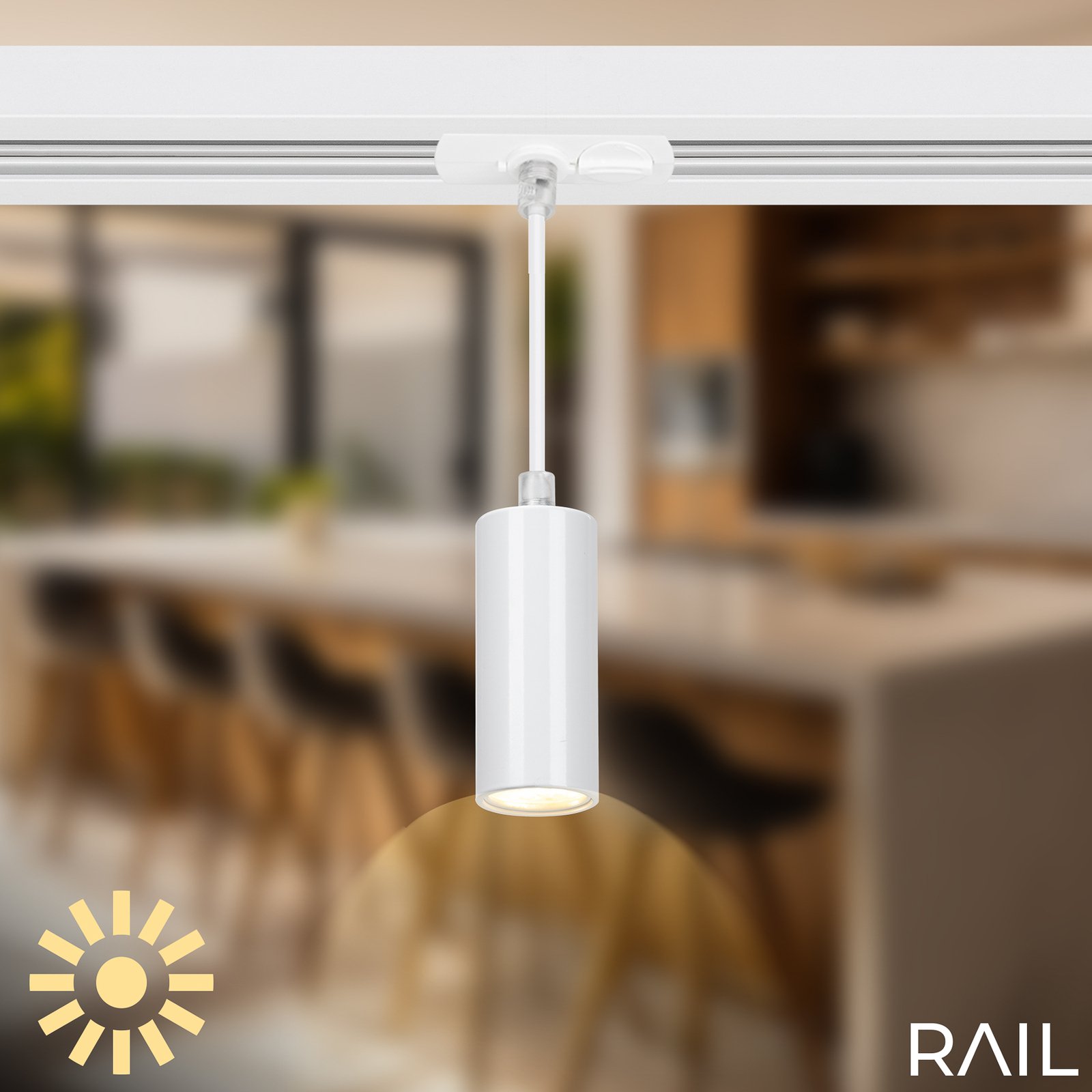 HV-LED track lighting system Rail, pendant, white, 4-bulb, length 1.5 m