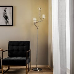 Lampa stojąca Ninfea, chrom, kryształowe kwiaty, 175 cm