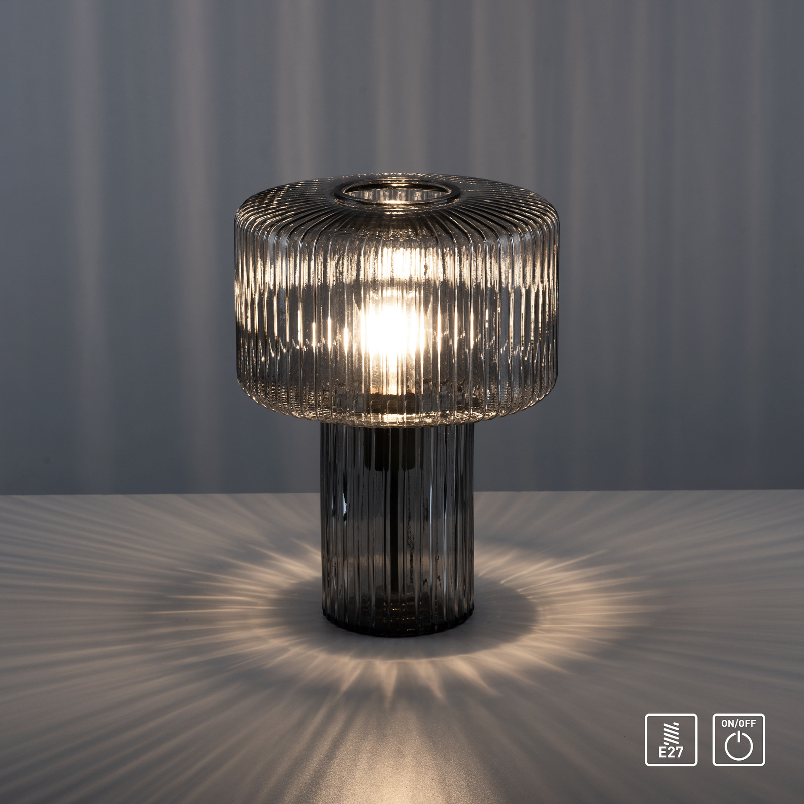 Fungus table lamp made of glass, smoke-coloured
