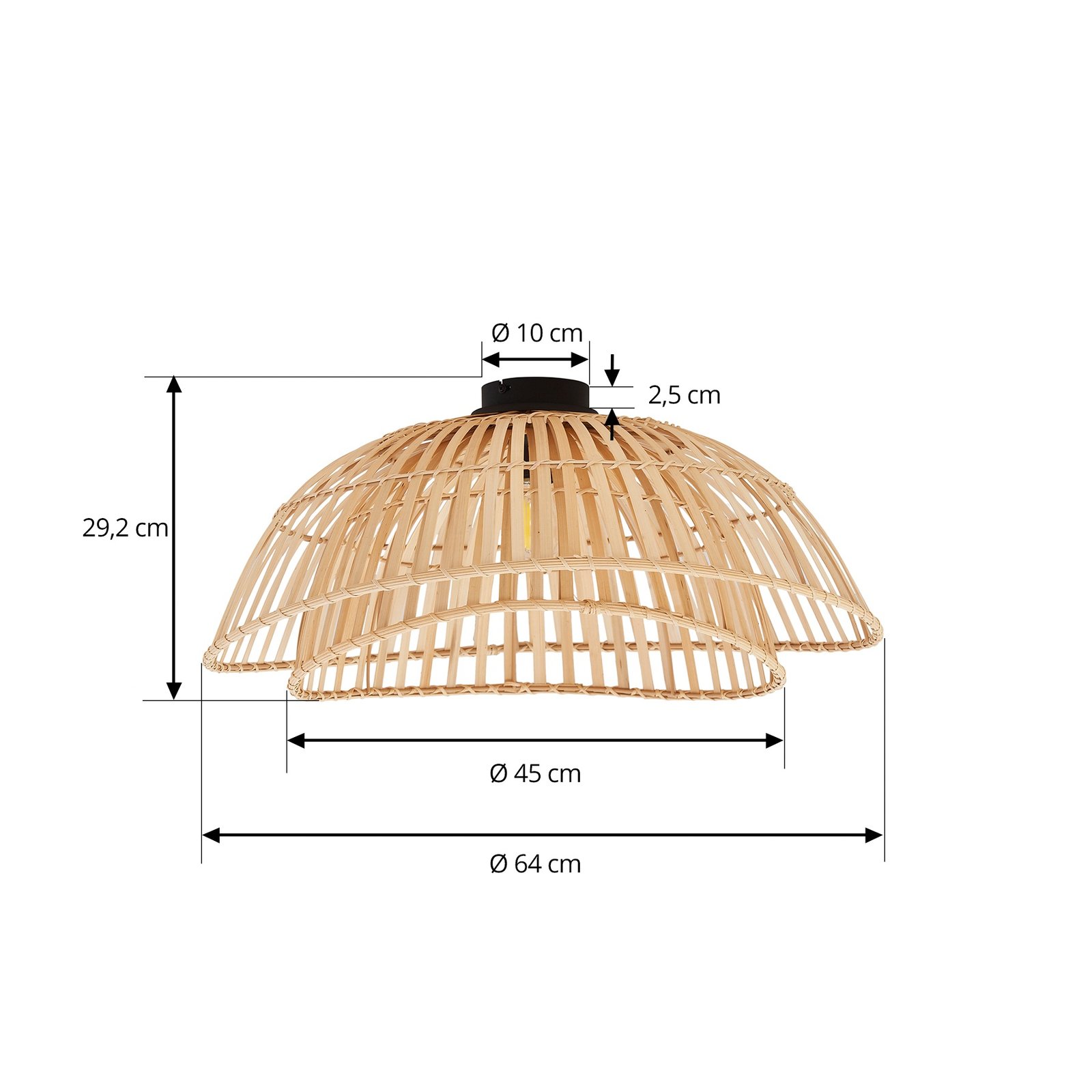 Lindby Deckenleuchte Ilajus, Ø 62 cm, Bambus natur