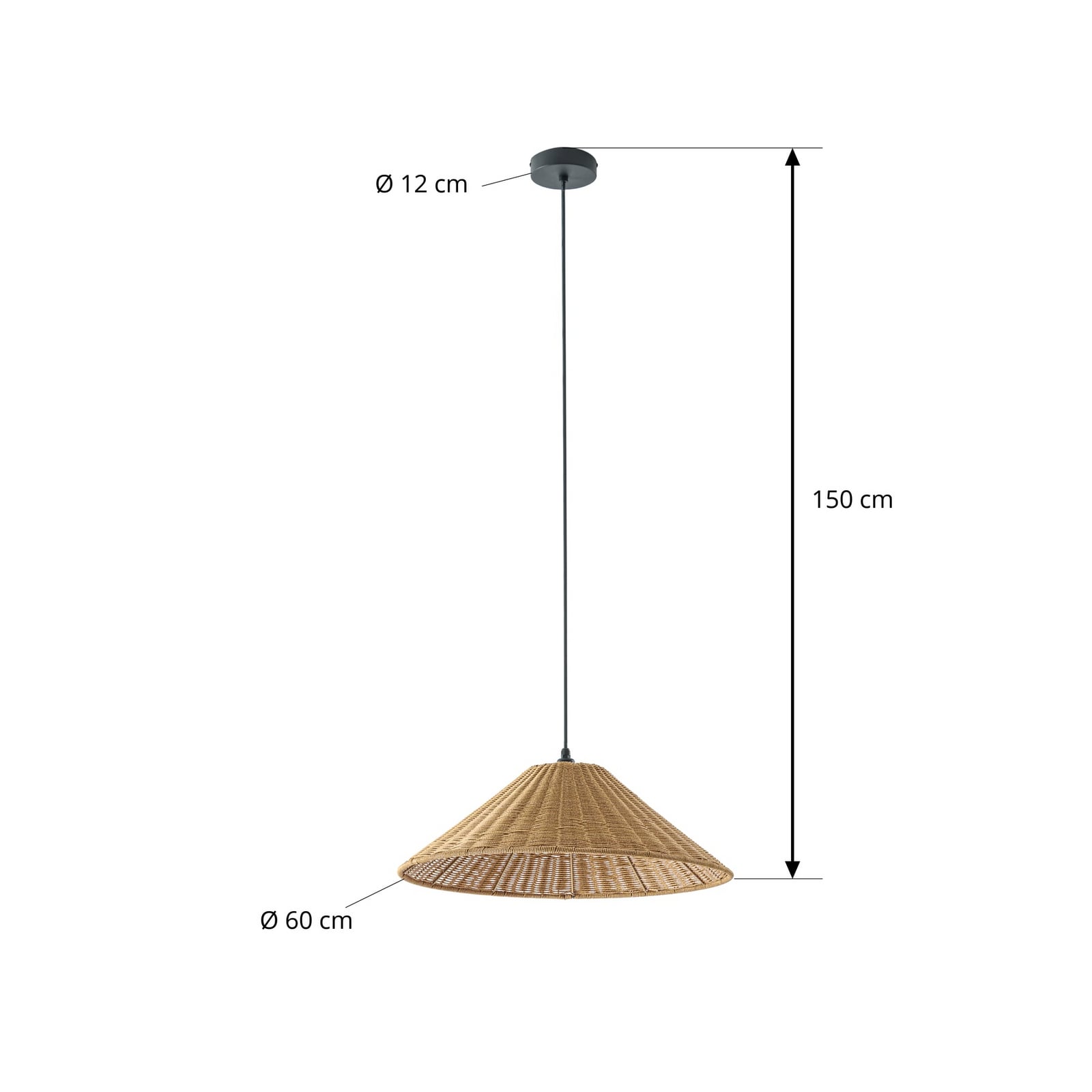 Taniola kültéri függesztett lámpa, Ø 60 cm, E27, kúpos, rattan, IP44 - Lucande