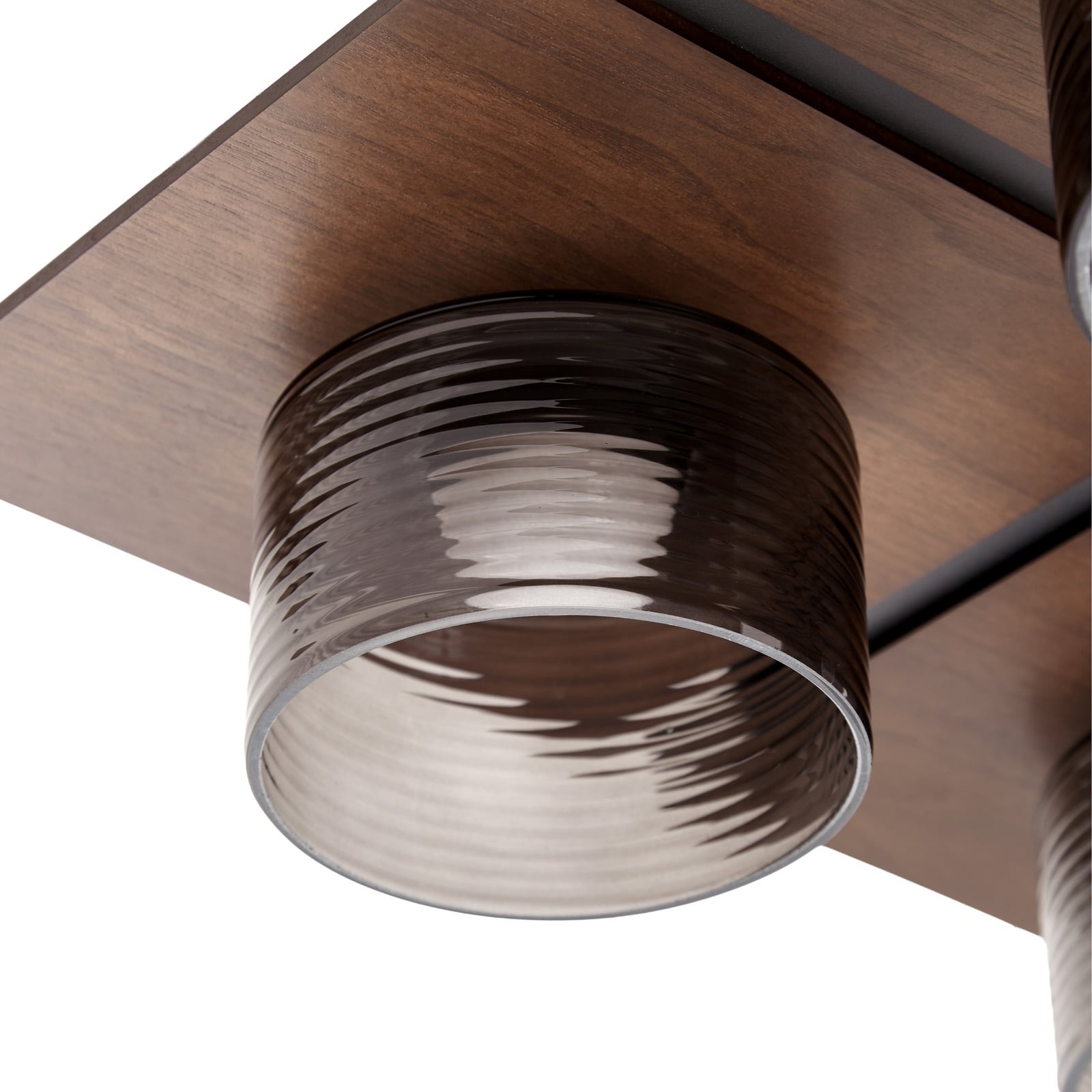 Eiko LED ceiling light, walnut/smoke grey, glass, 42 cm, angular - Lucande