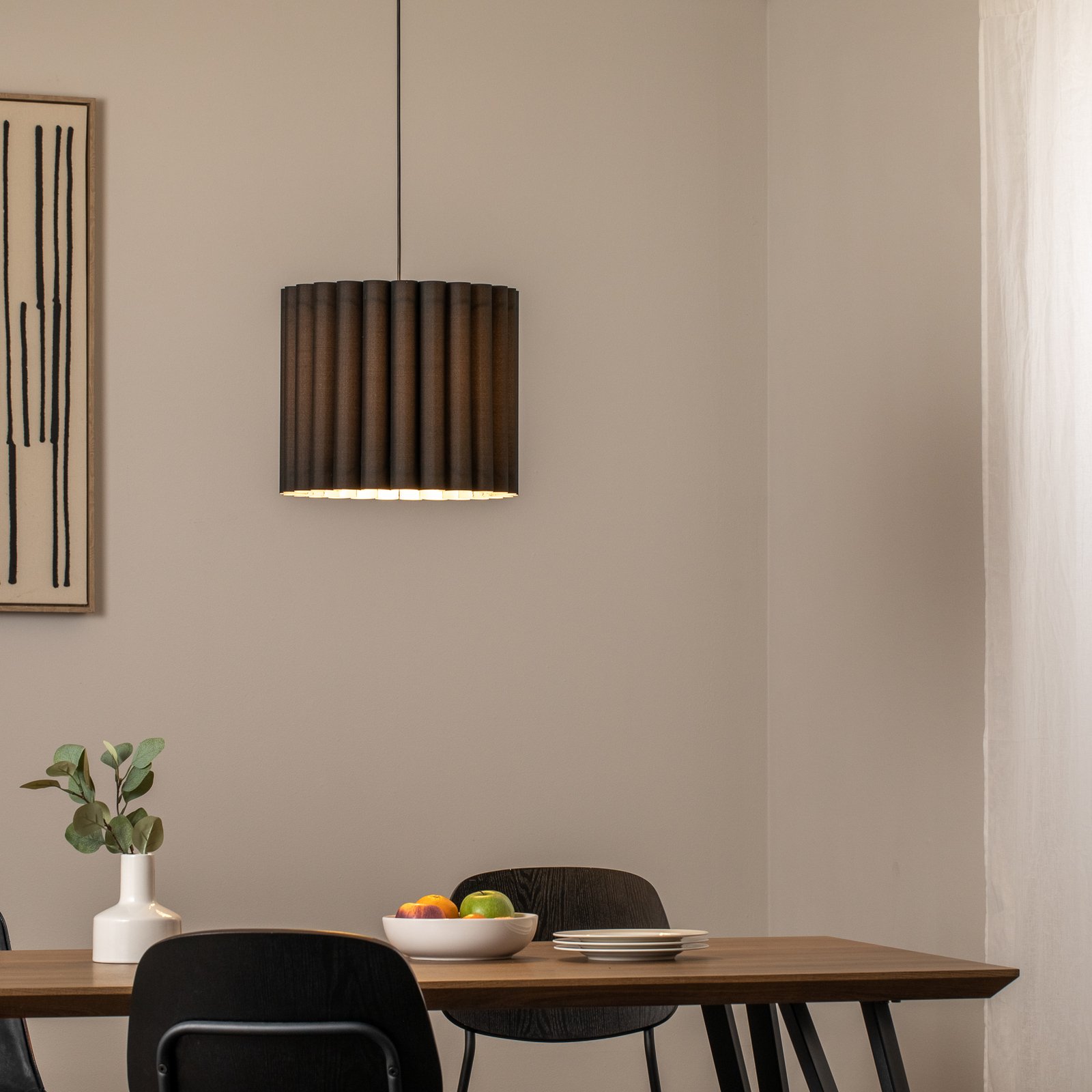 Aria pendant light, black, microfibre, E27