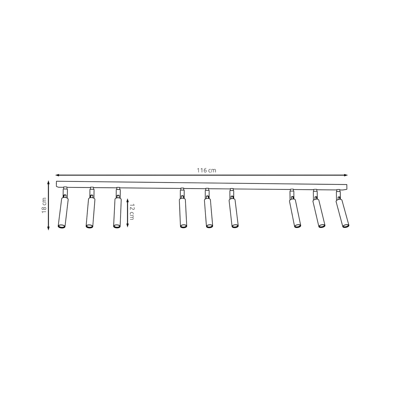 Faretto da soffitto Ivi, a 9 luci, lunghezza 116 cm, nero, metallo, G9