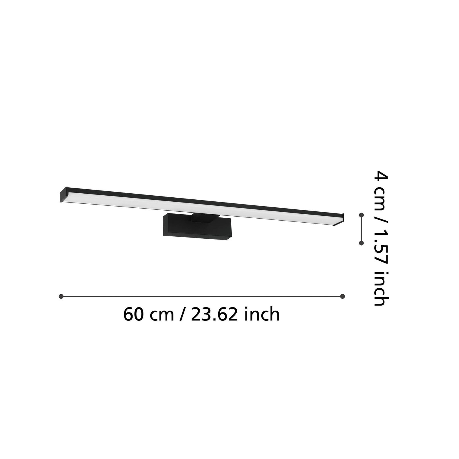 LED-vegglampe Pandella 1, lengde 60 cm, svart, aluminium