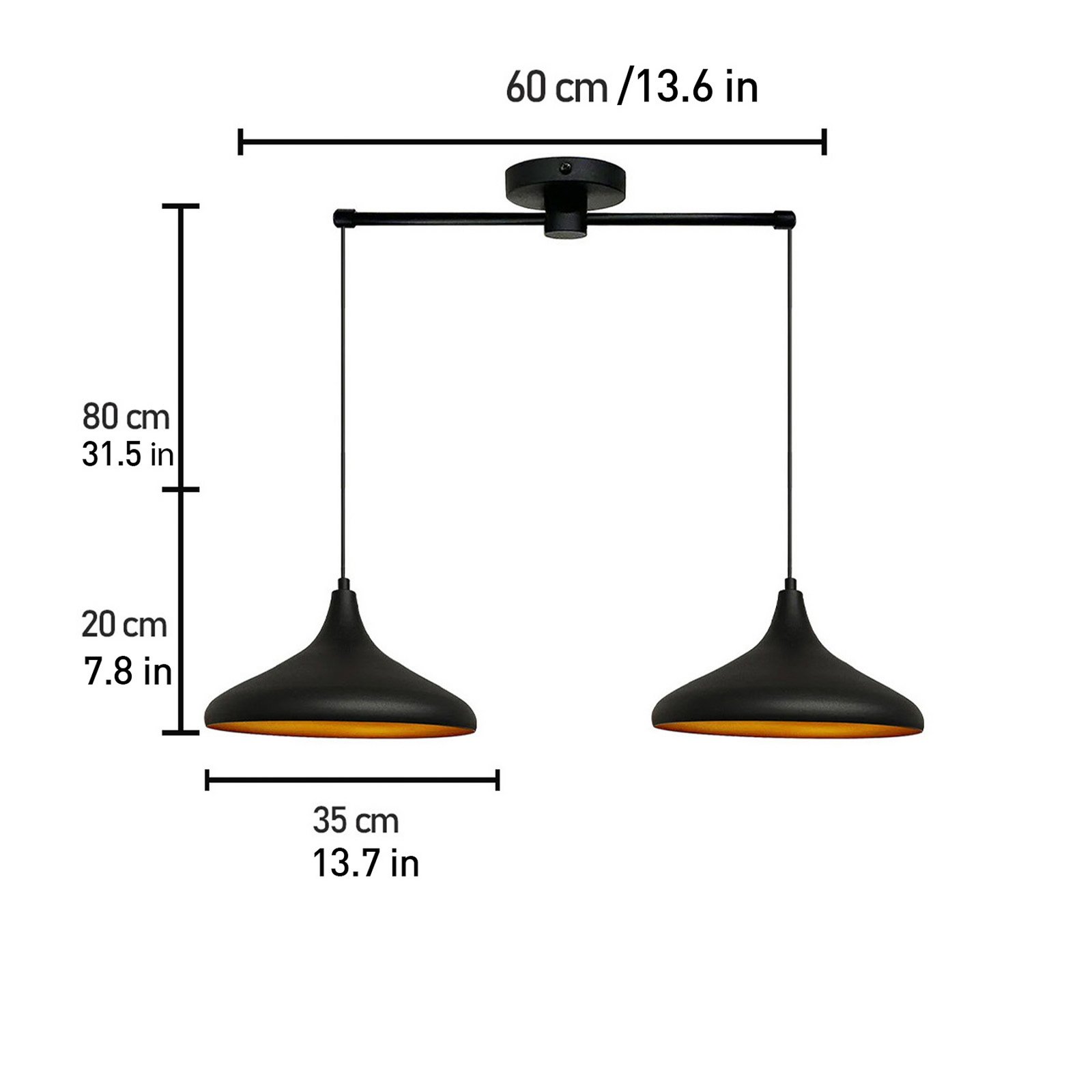 Hängeleuchte Claus, schwarz, Länge 85 cm, 2-flammig, Metall