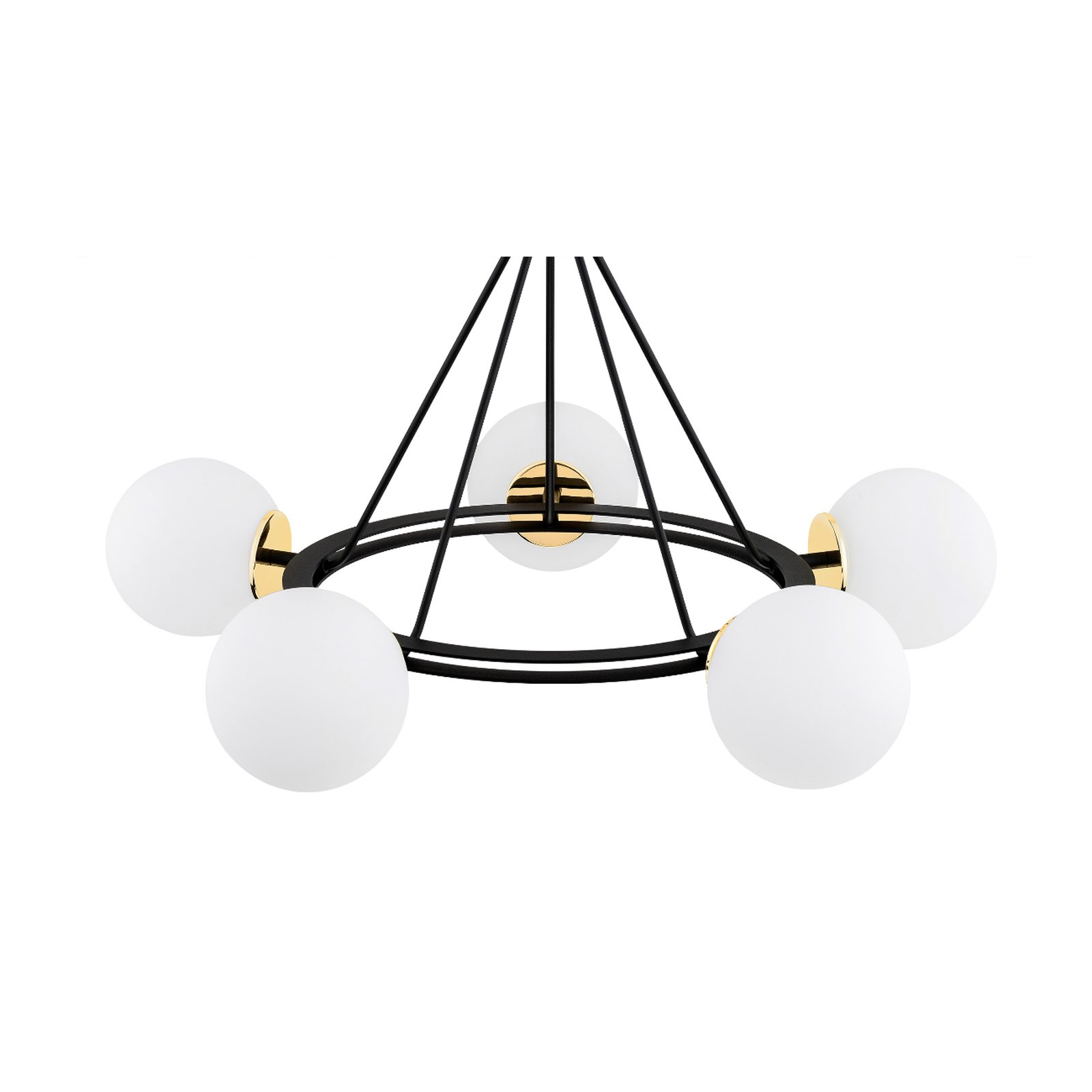 Hanglamp Amalfi, 5-lamps, witte glazen kappen