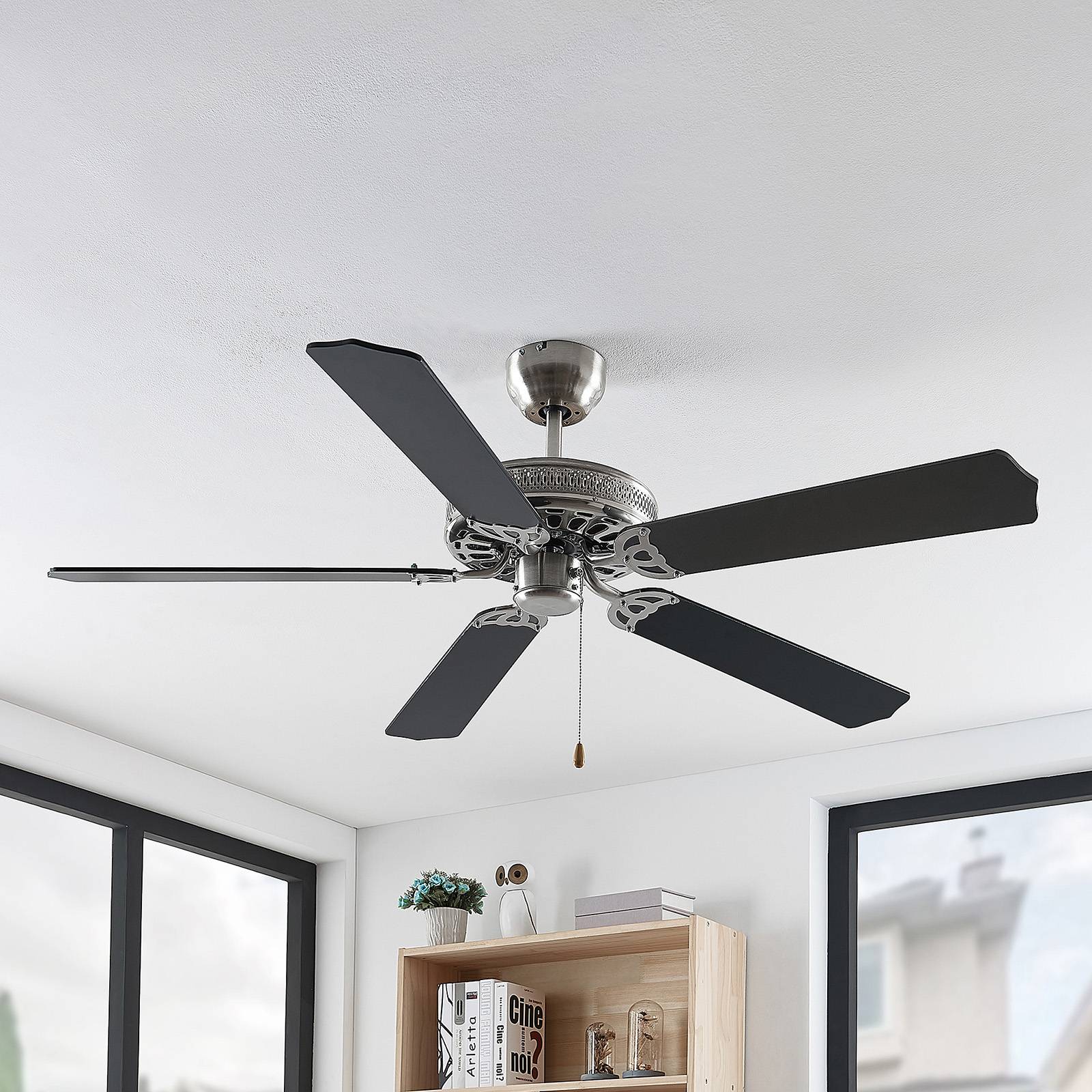 Lindby Rohne ceiling fan, matt nickel