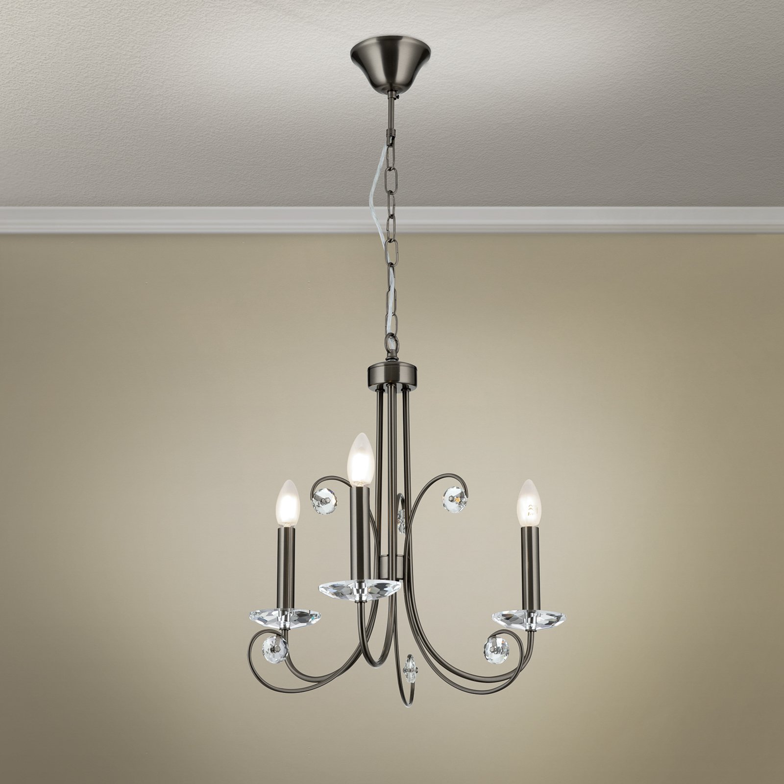 Lustre Ariane, couleur nickel, Ø 50 cm, cristal, 3 lampes