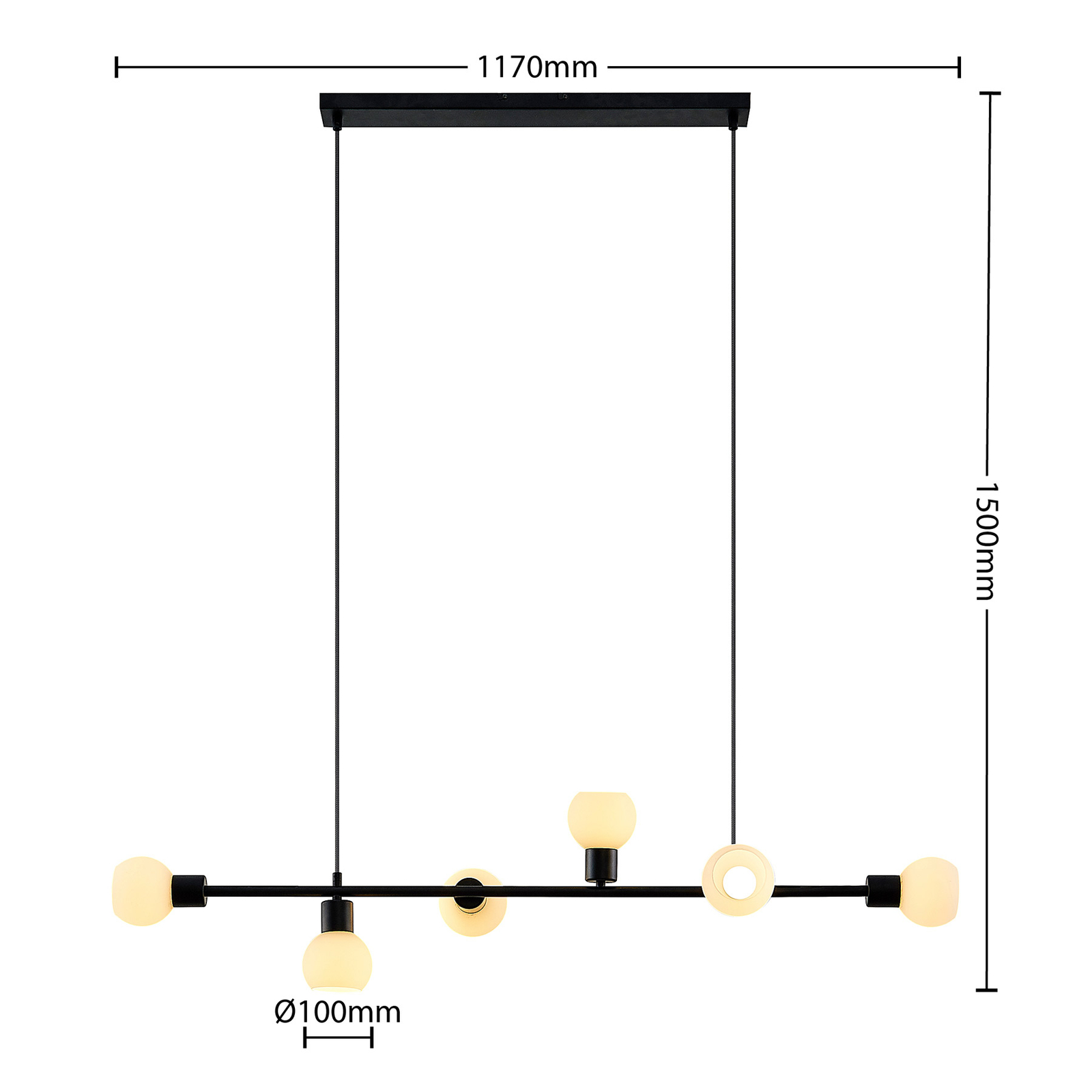 Lindby Biscala suspension LED noir/opale
