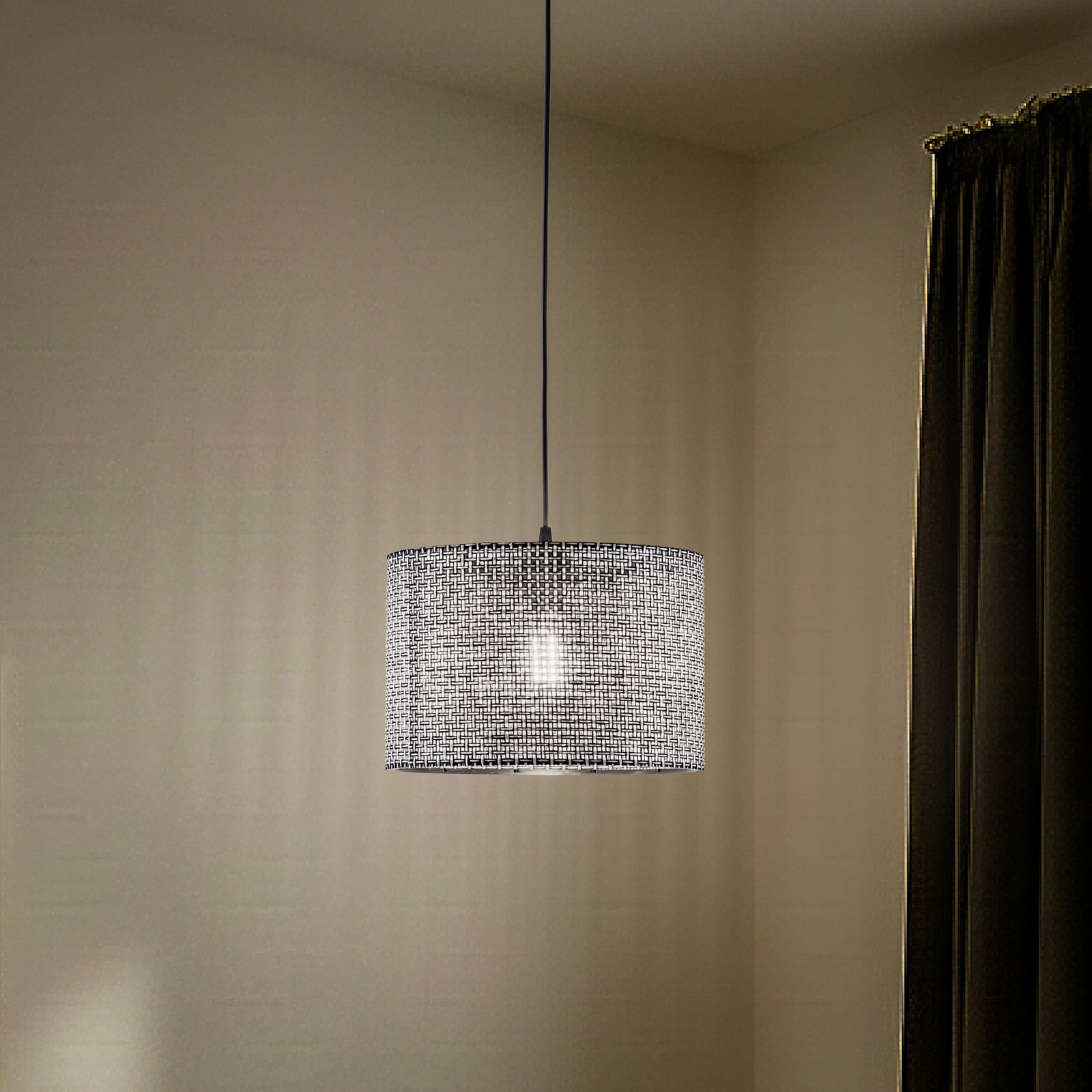 MODELSA Lampă suspendată Nara model negru material textil Ø 30 cm - Camera de zi / sufragerie - model negru negru - Țesătură / Textil