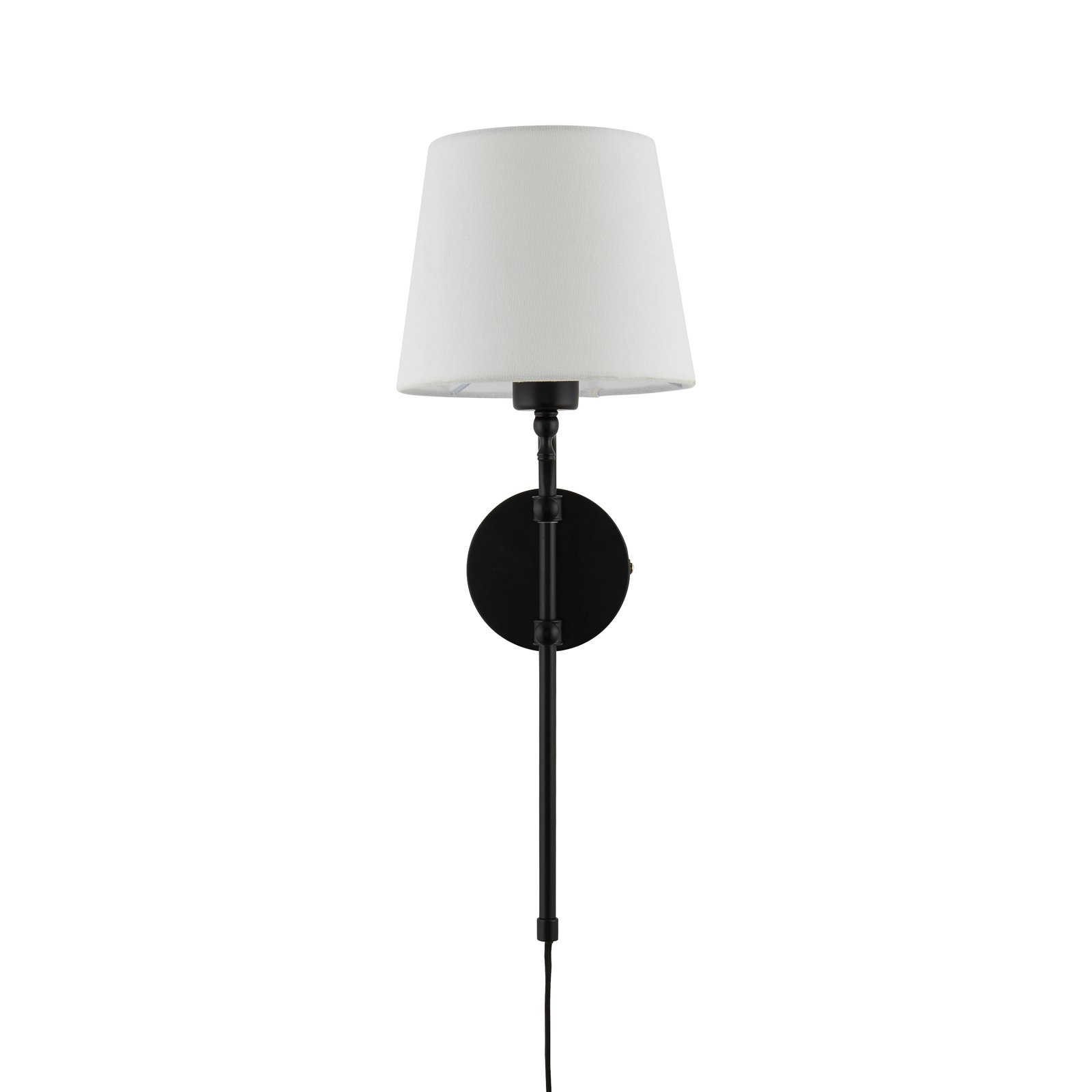 Wall lamp Munich, plug, black/white, linen, adjustable