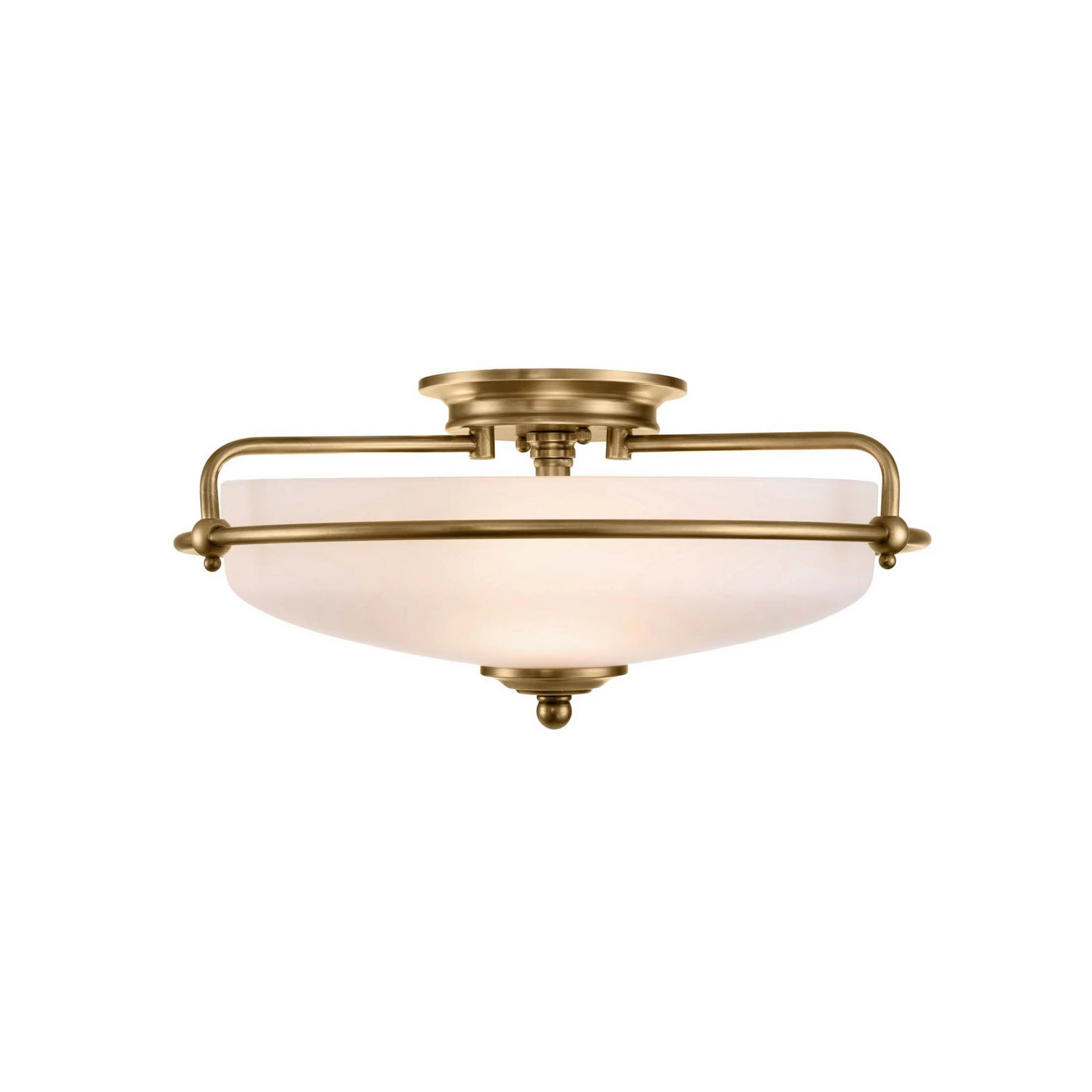 Griffin F plafondlamp, Ø 42 cm, opaal glazen kap, messing