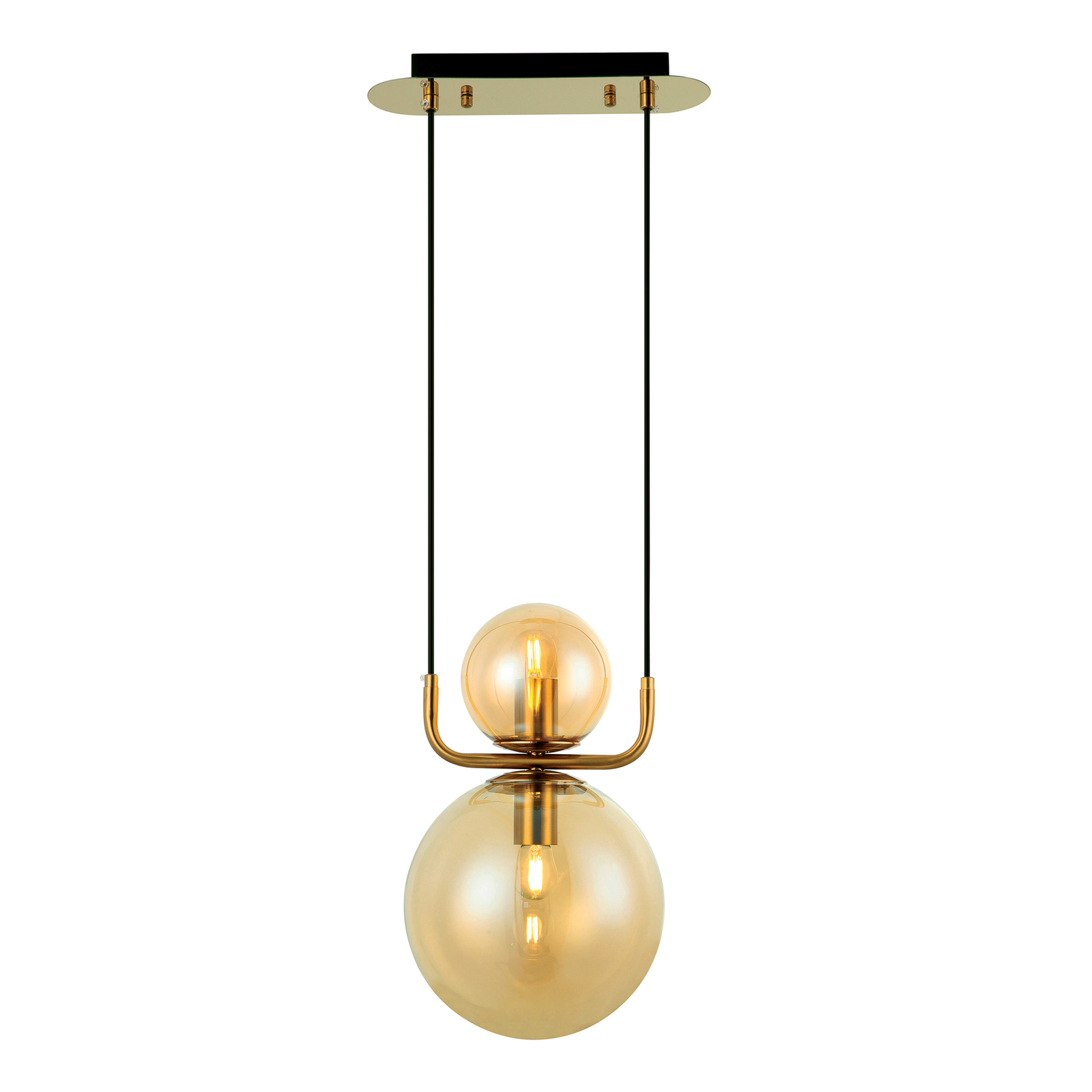 Lámpara colgante Mira estilo vintage, 2 luces, oro