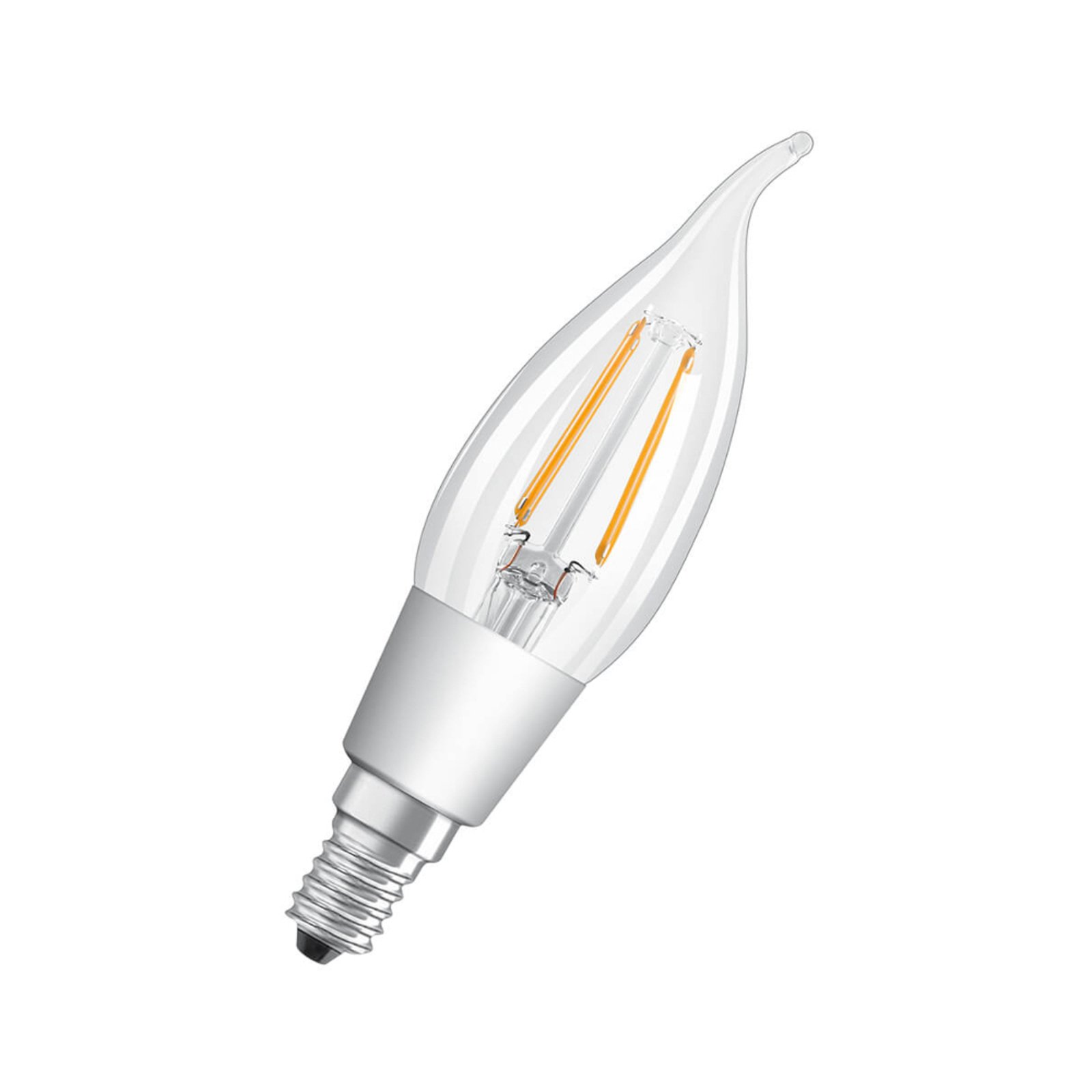 LED větruodolná žárovka E14 4W teplá bílá dim čirá