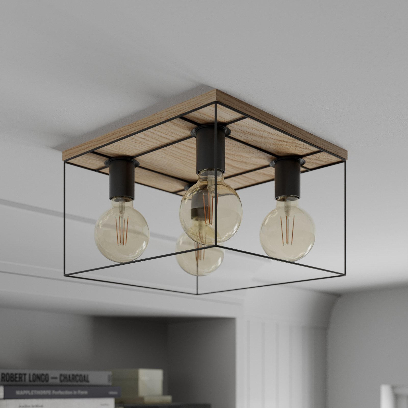 Envolight Gretter ceiling light, metal/oak, 4-bulb