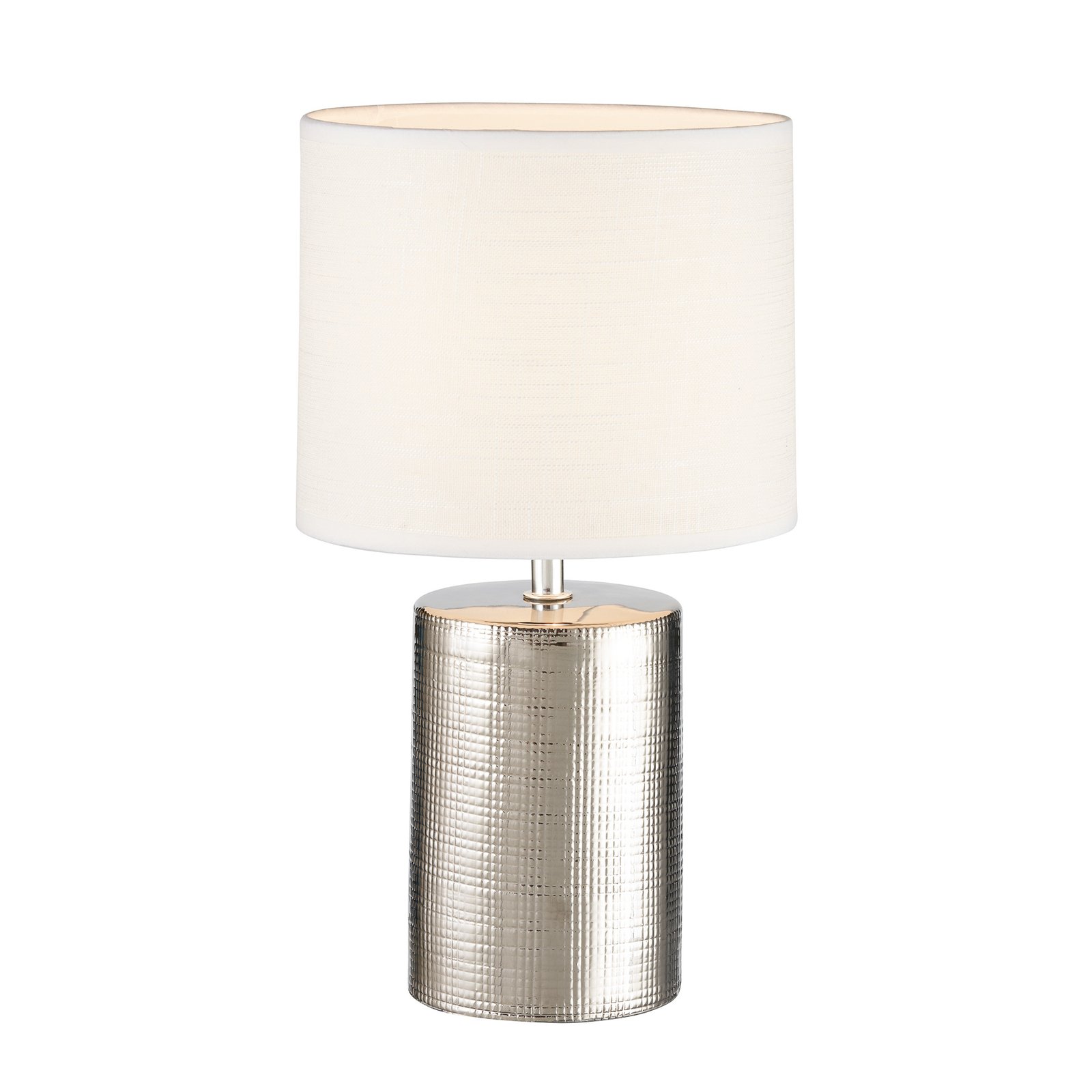 Lampa stołowa Prata, cylindryczna, biała/srebrna