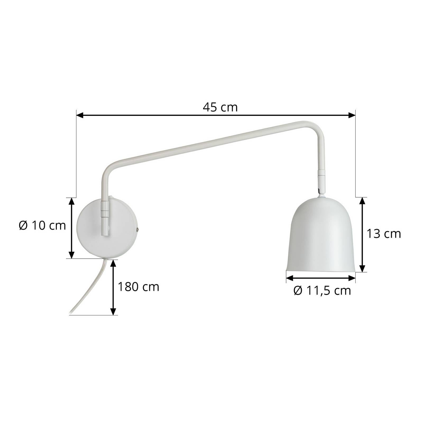 Lampa ścienna Dyberg Larsen Manchester, biała, wysięg 45 cm