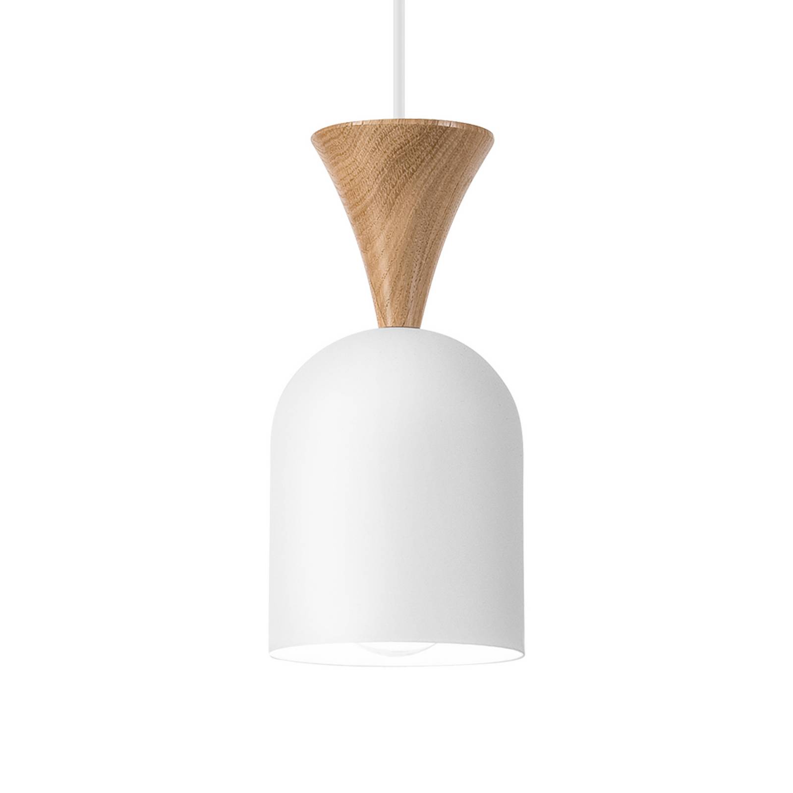 Lampa wisząca Nolan, Ø 11 cm, biała/dąb, metal/drewno
