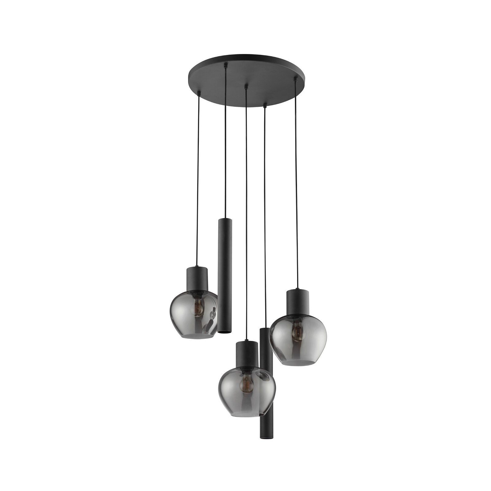 Hengelampe Ligari, svart/røykgrå, Ø 68 cm, metall/glass