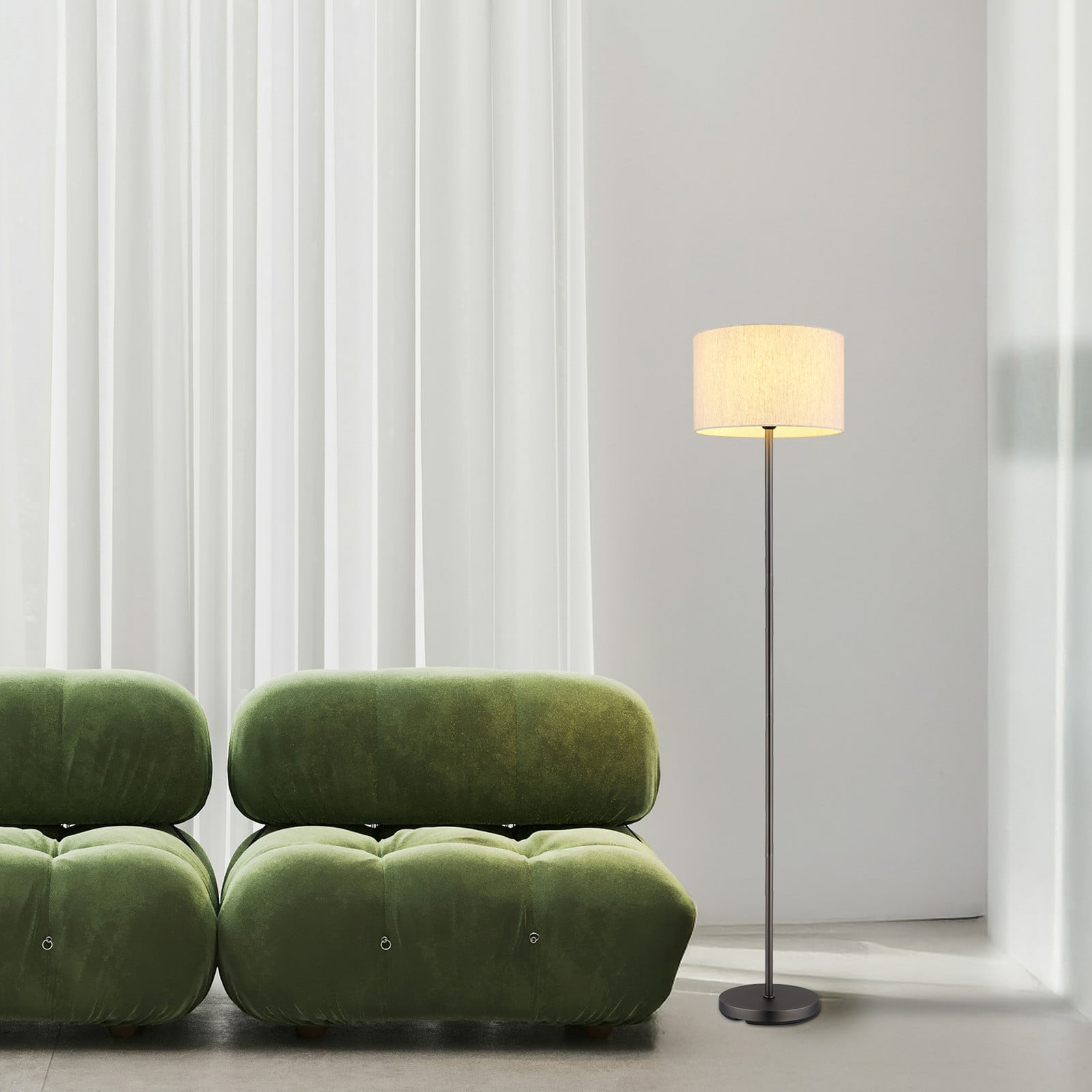 Globo Lampadar Thea crem/negru mat in înălțime 160 cm - Camera de zi / sufragerie - Scandinavă - crem negru mat - Țesătură / Textil