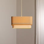 Hängeleuchte Kwadro Duo, creme/beige, 50x50cm, Jute/Leinen
