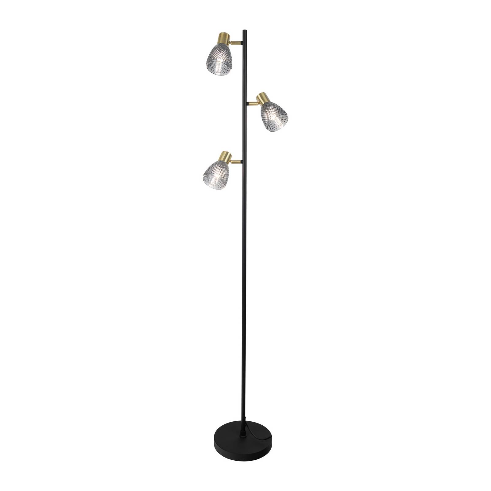 Lampa stojąca Lindita, 3-punktowa, szkło, żelazo, dymnoszara, E14