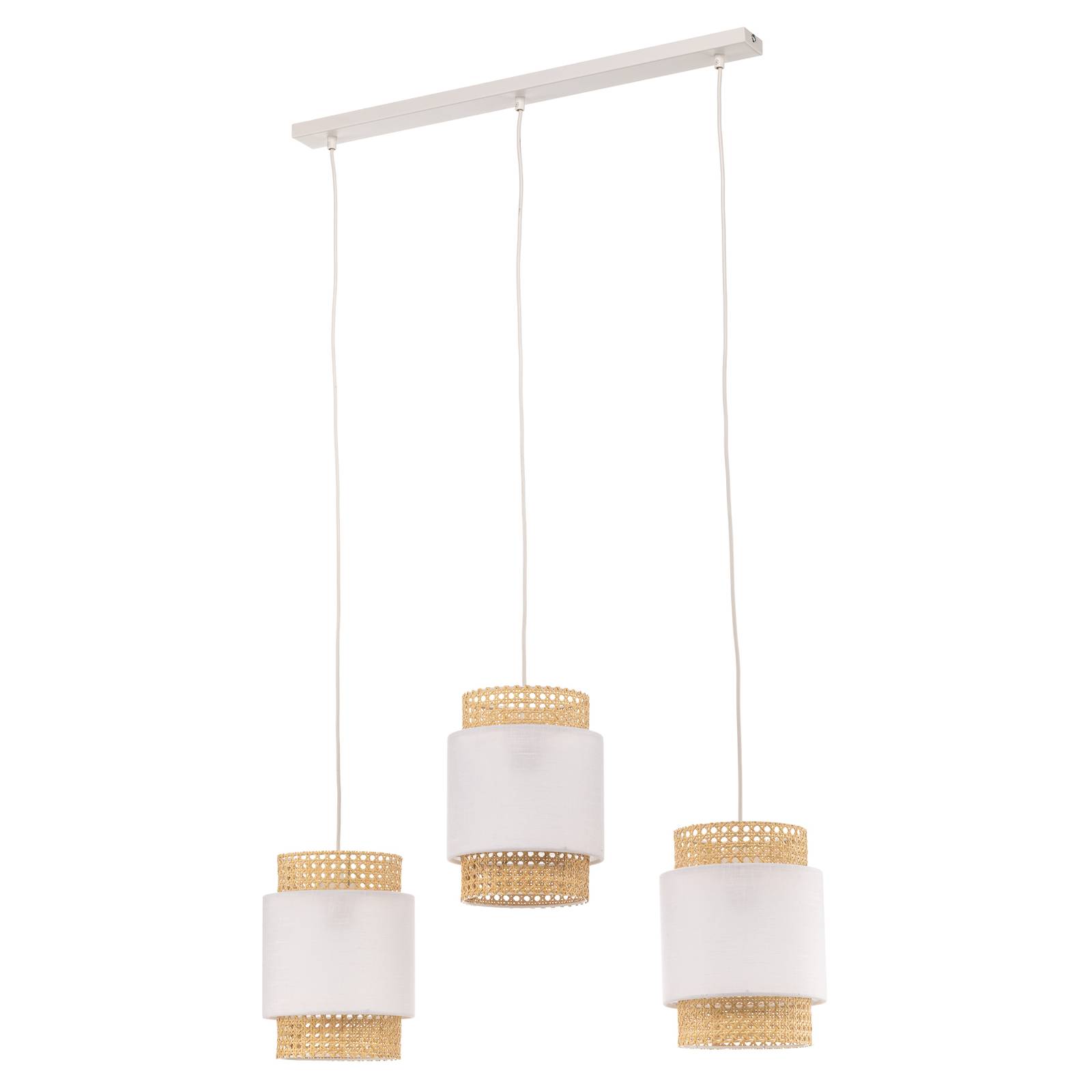 Hängeleuchte Boho linear dreiflammig weiß/Rattan günstig online kaufen