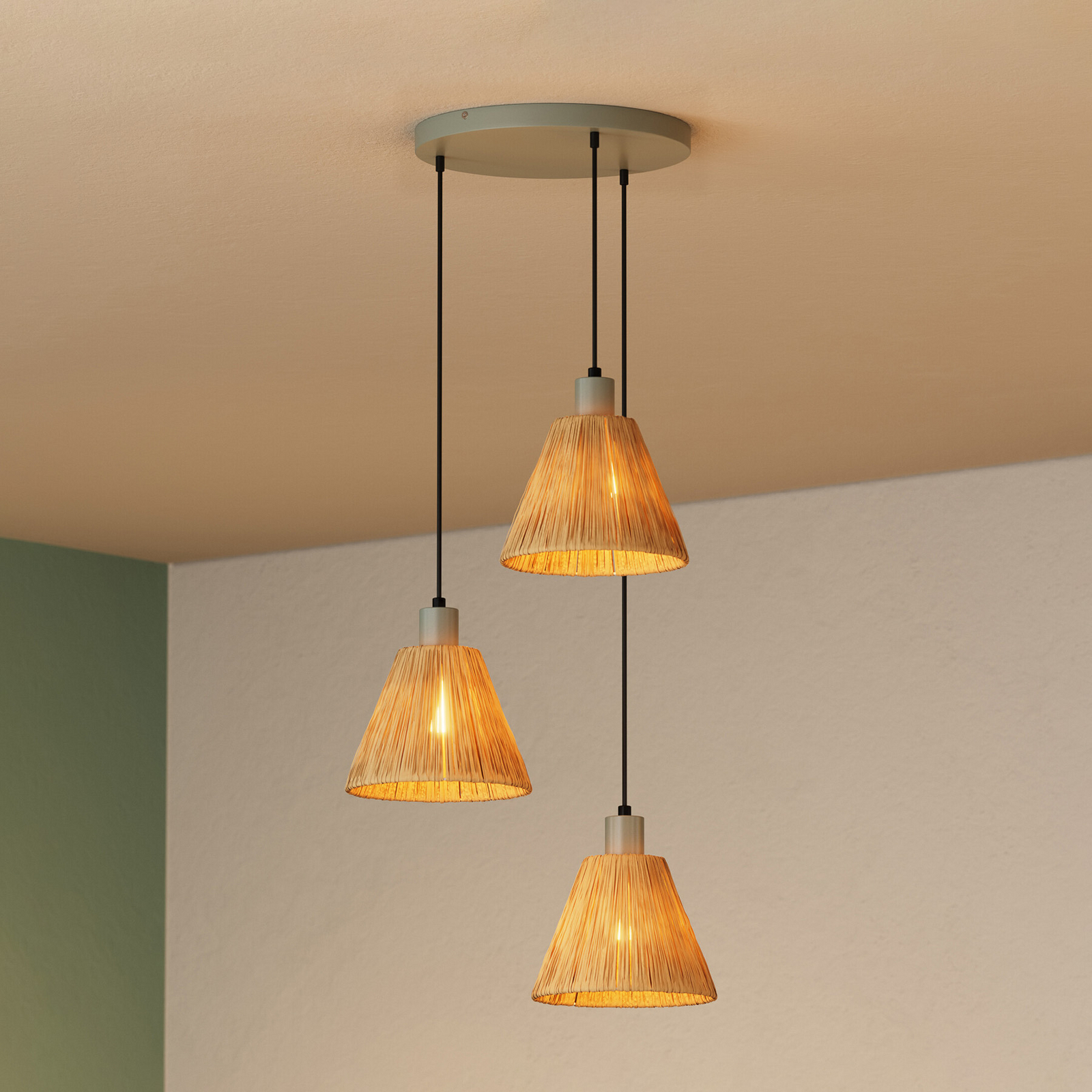 Lampada a sospensione OSRAM Decor Raffia, a 3 luci rotonde, rafia, naturale