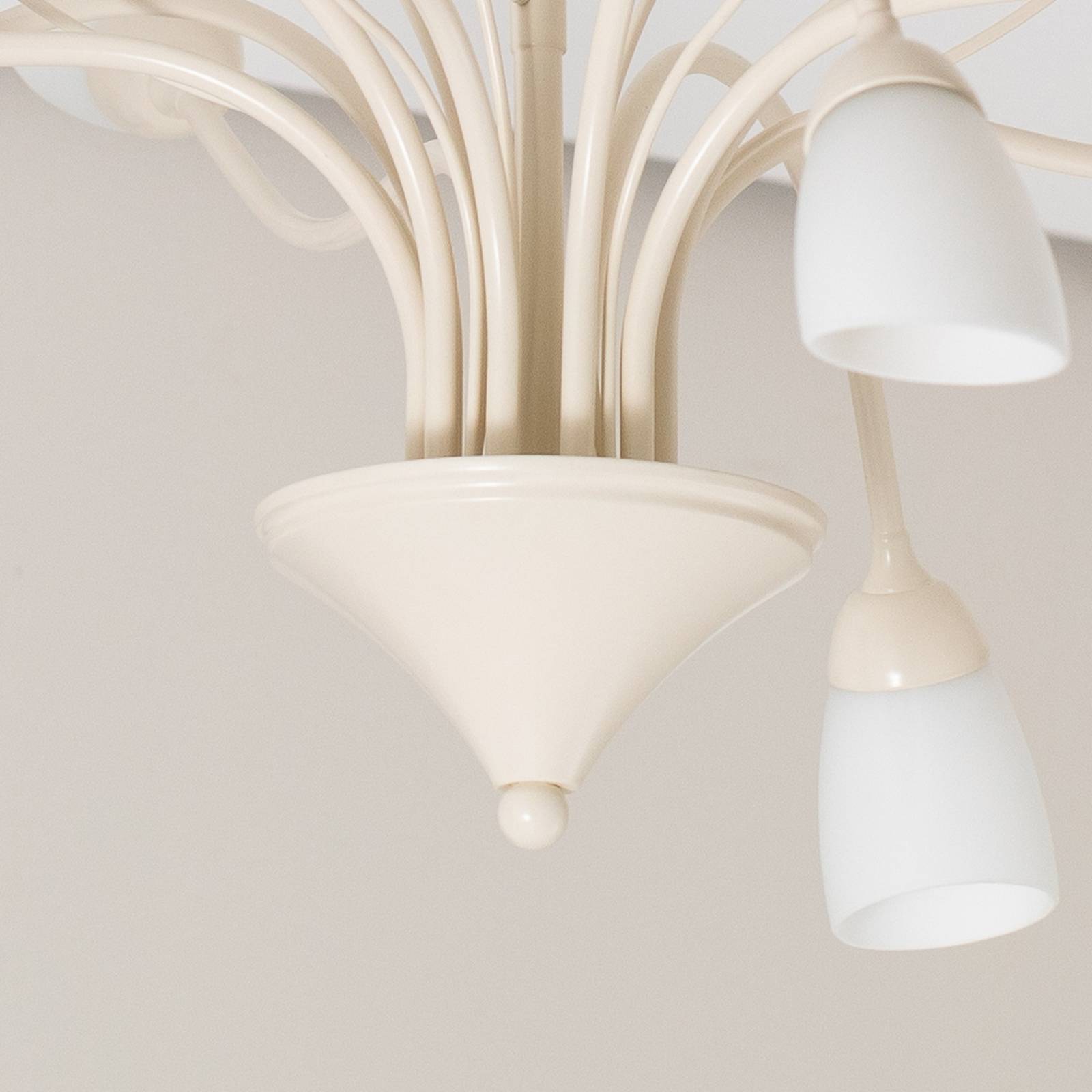 Lampa sufitowa Gloriosa, szklana, kremowa, 10-punktowa