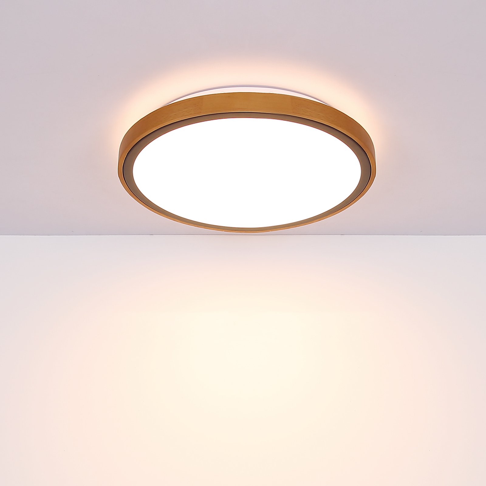 Bruno Plafón LED con marco de madera CCT Ø 44 cm