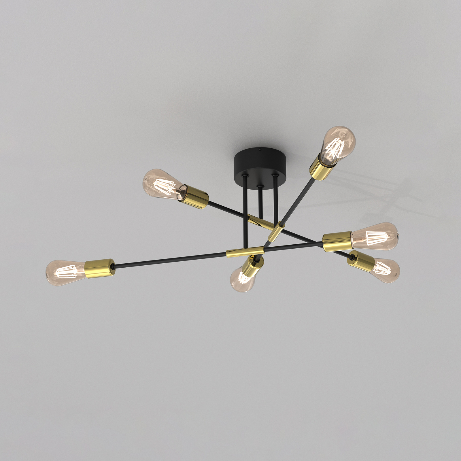 Ilia ceiling light, black/gold, six-bulb