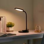Lindby LED asztali lámpa Valtaria, fekete, CCT, dimmelhető