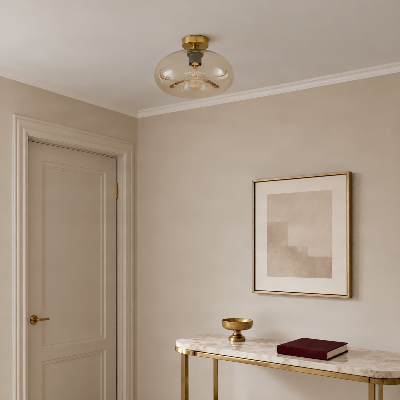 Lindby Zehra ceiling light, brass/amber, Ø 28 cm, glass