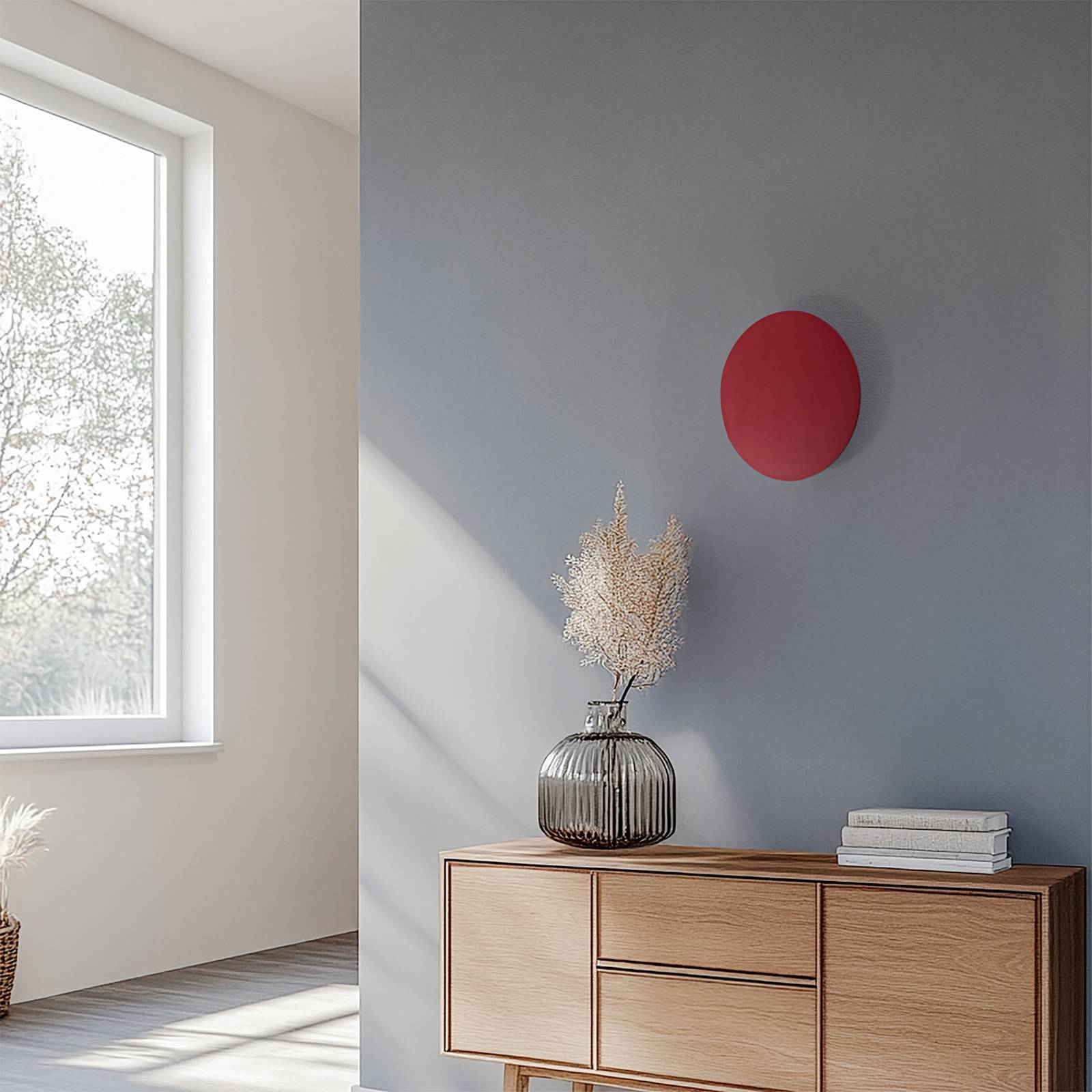 Kinkiet LED Orios Plus, czerwony, Ø 30 cm, stal