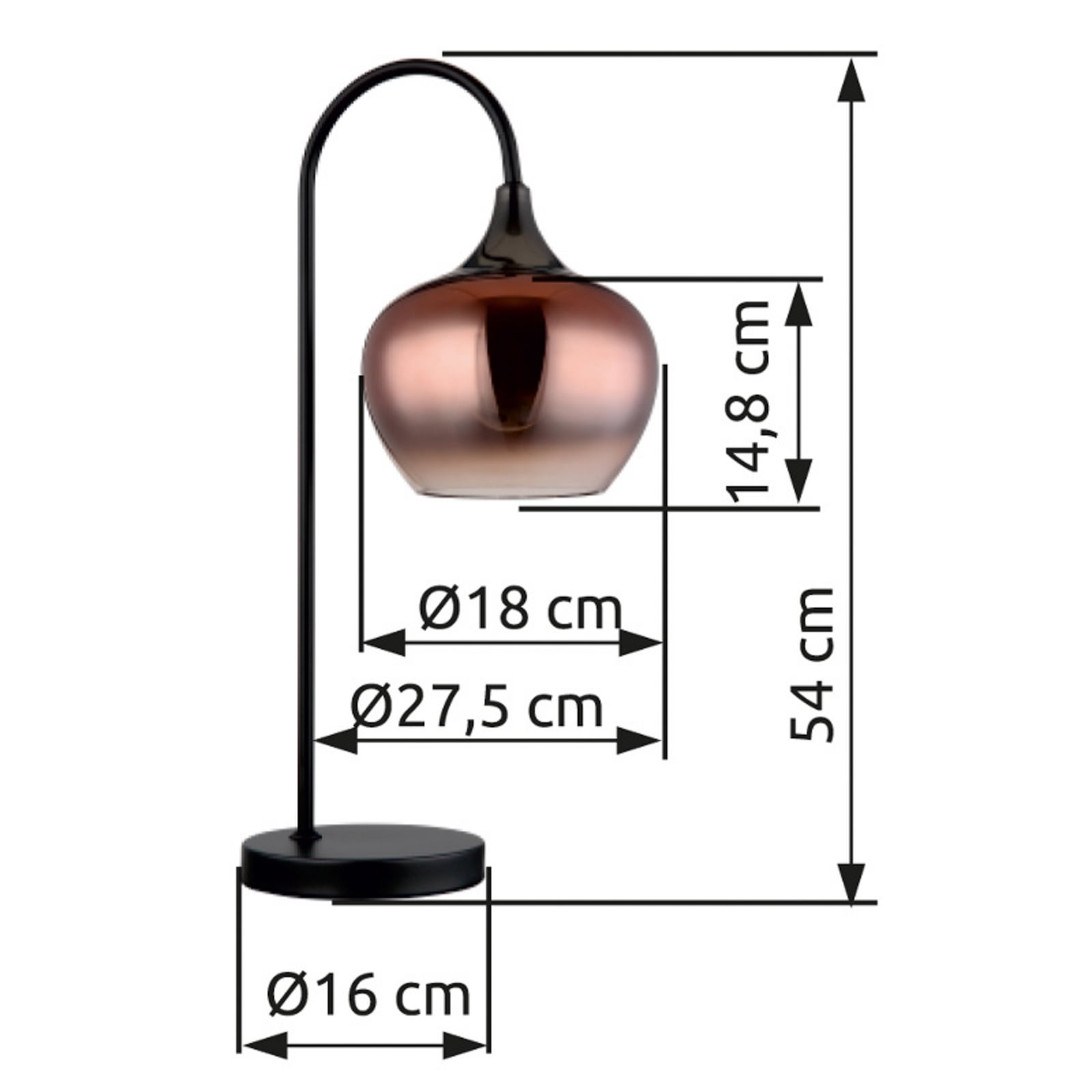 Stolová lampa Maxy, medená/čierna, sklo, výška 54 cm, E27 Stolová lampa Maxy, medená/čierna, sklo, výška 54 cm, E27