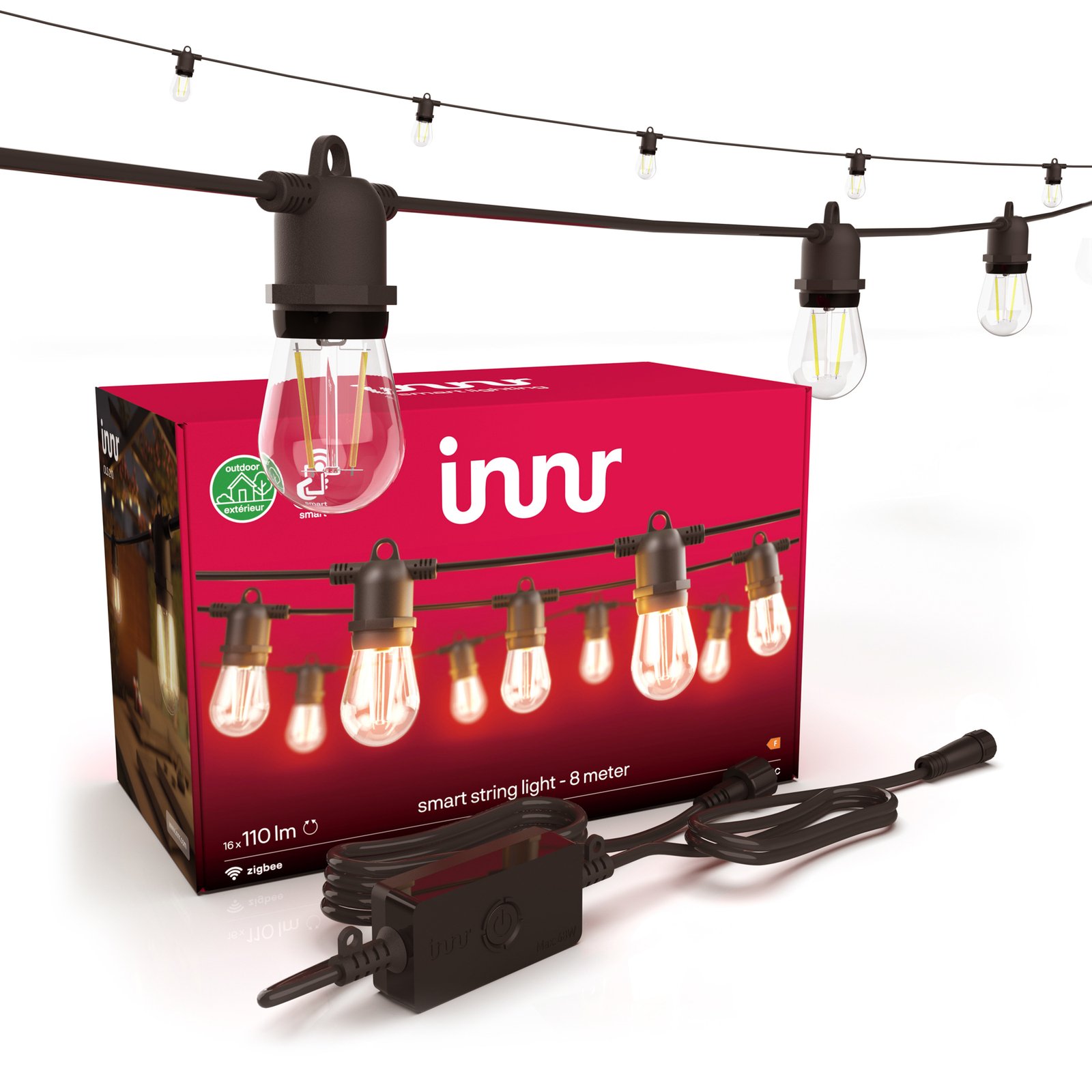 Innr LED outdoor string lights, smart, filament, 8 m, plug