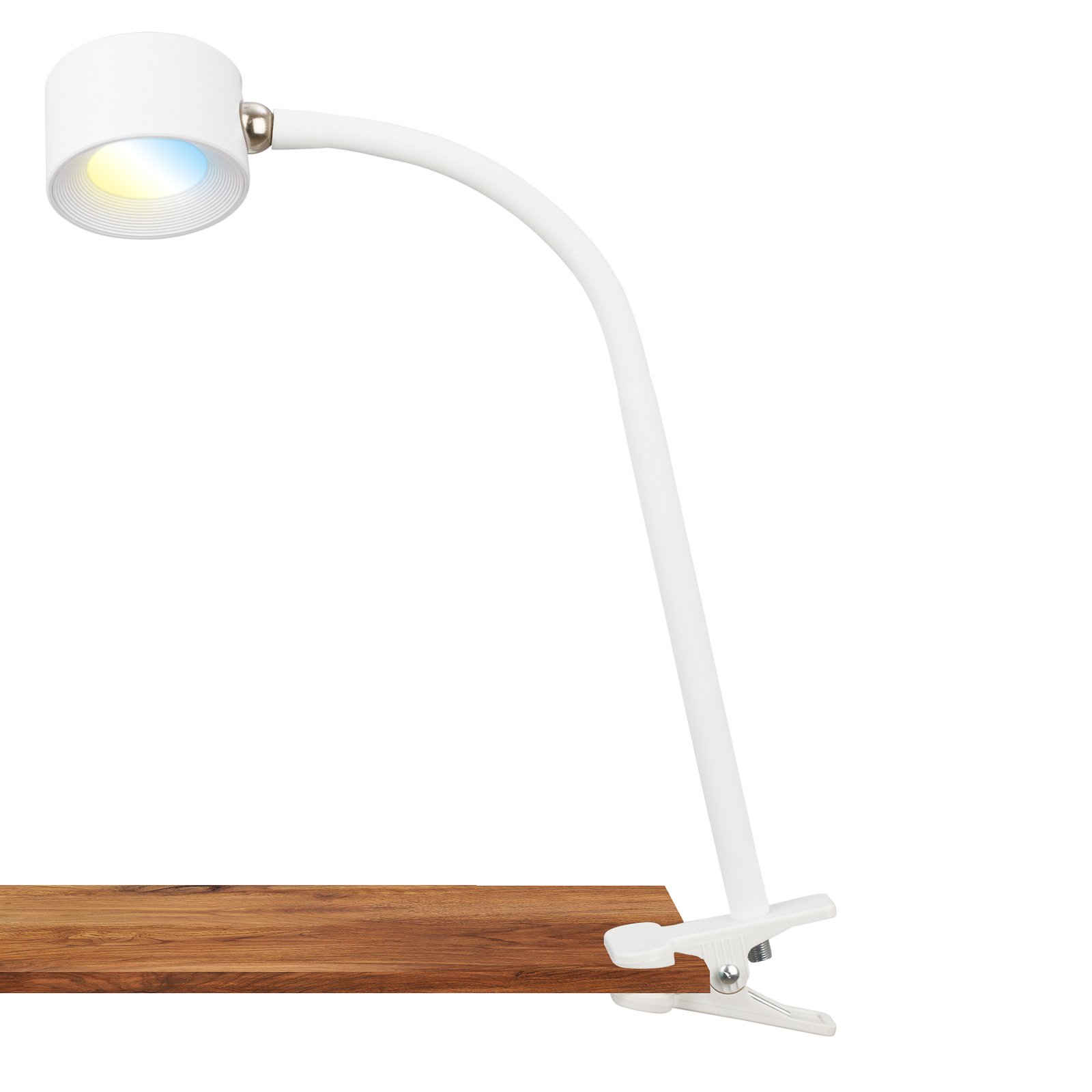 Lampada con morsetto ricaricabile Tari, bianca, CCT, touch dimmer, USB