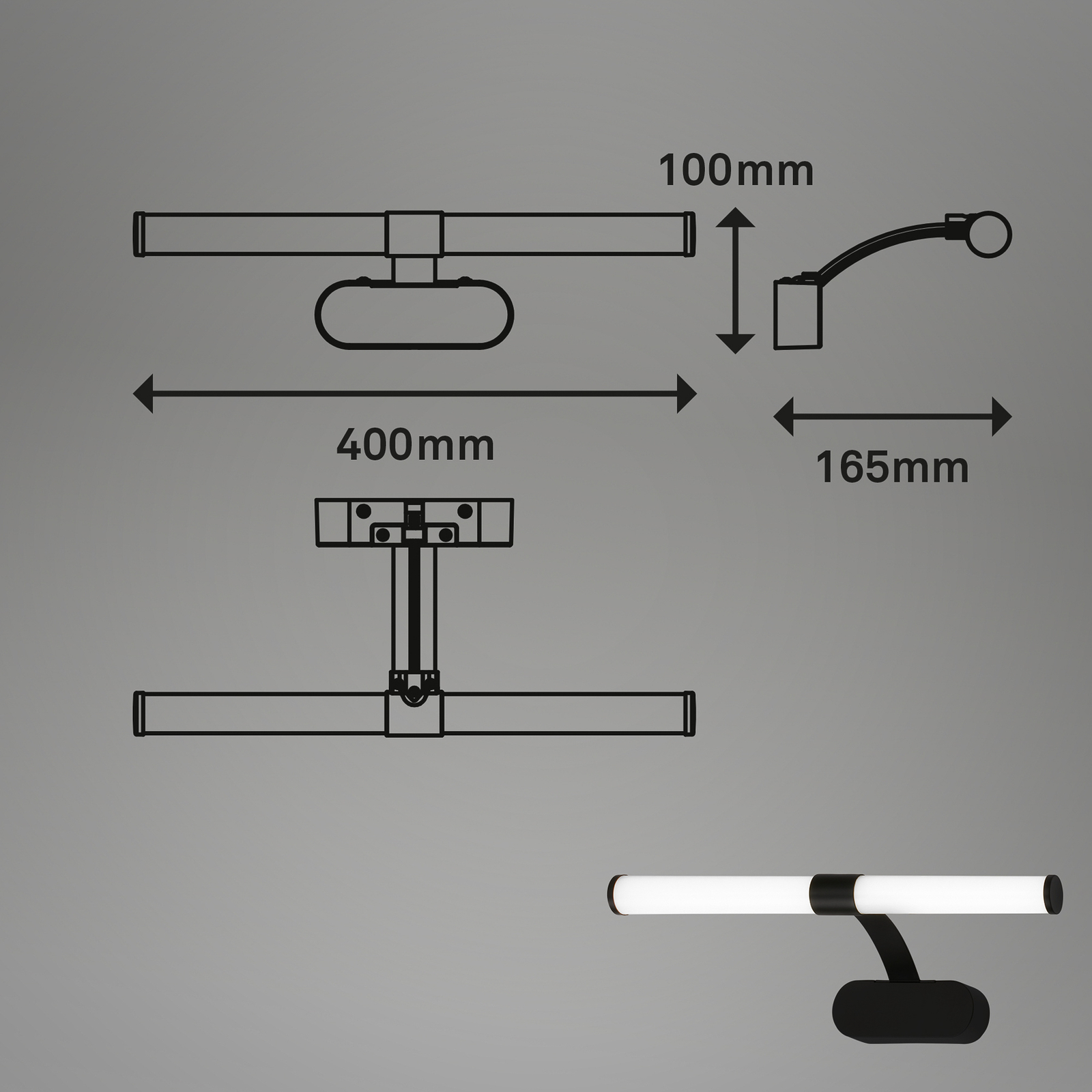 LED wandlamp Runt IP44 dwarsarm 4.000K zwart